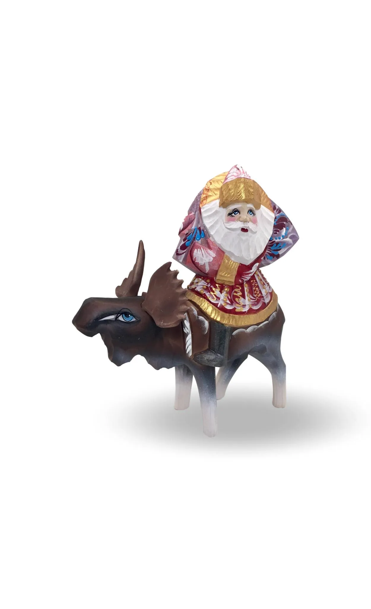 Russian Hand Carved Santa on Moose