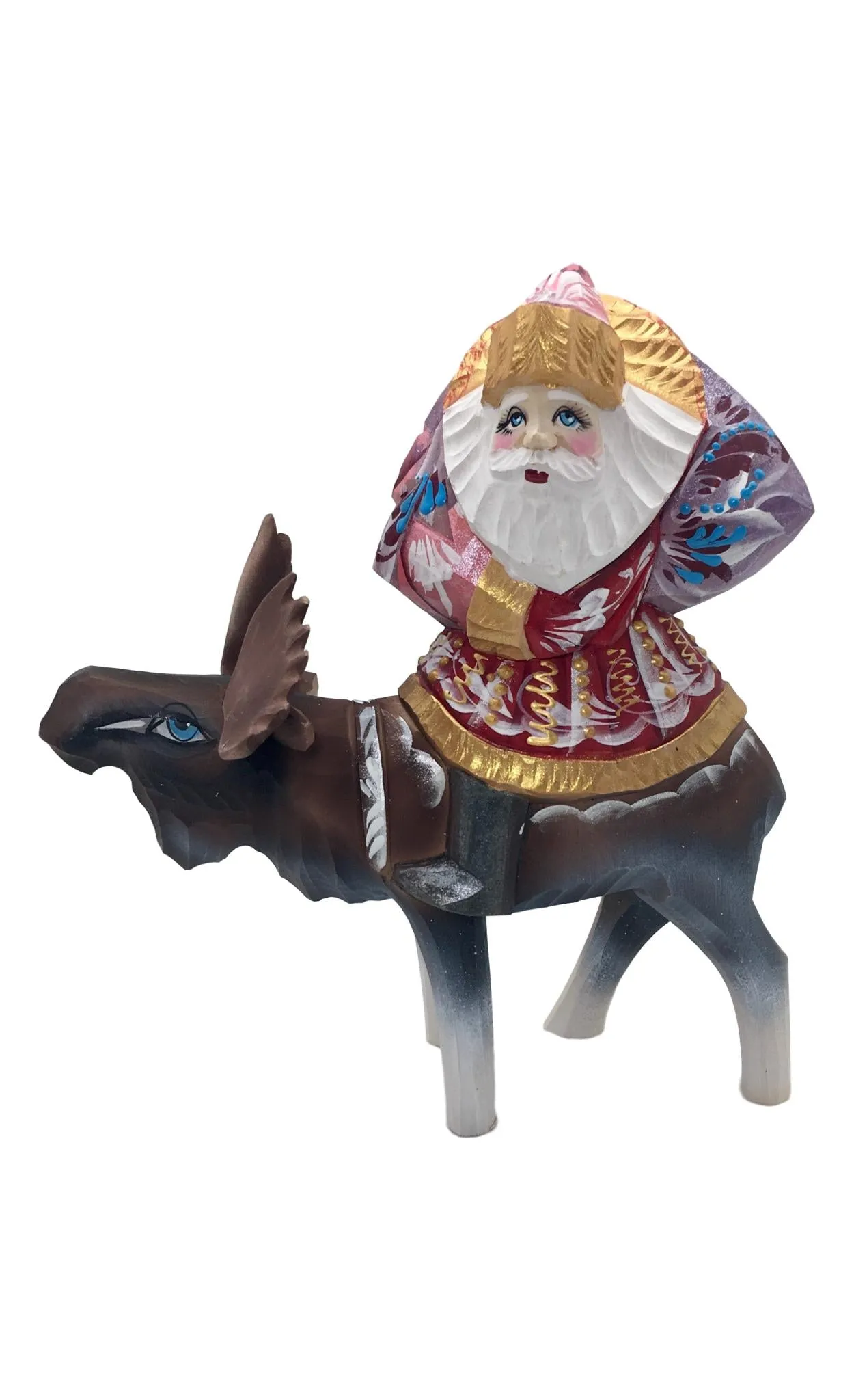Russian Hand Carved Santa on Moose