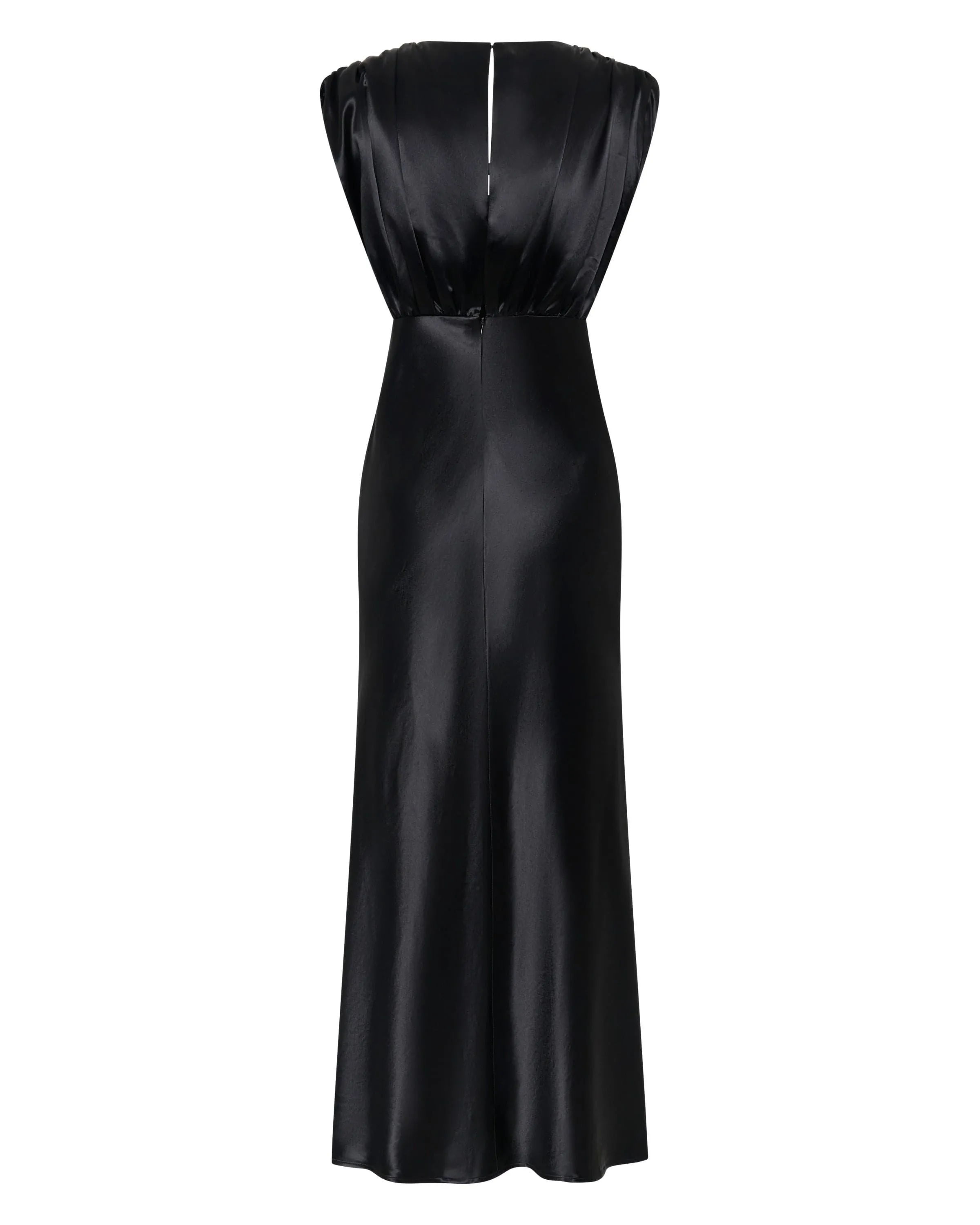 SATIN CROSS OVER GATHER DRESS | BLACK
