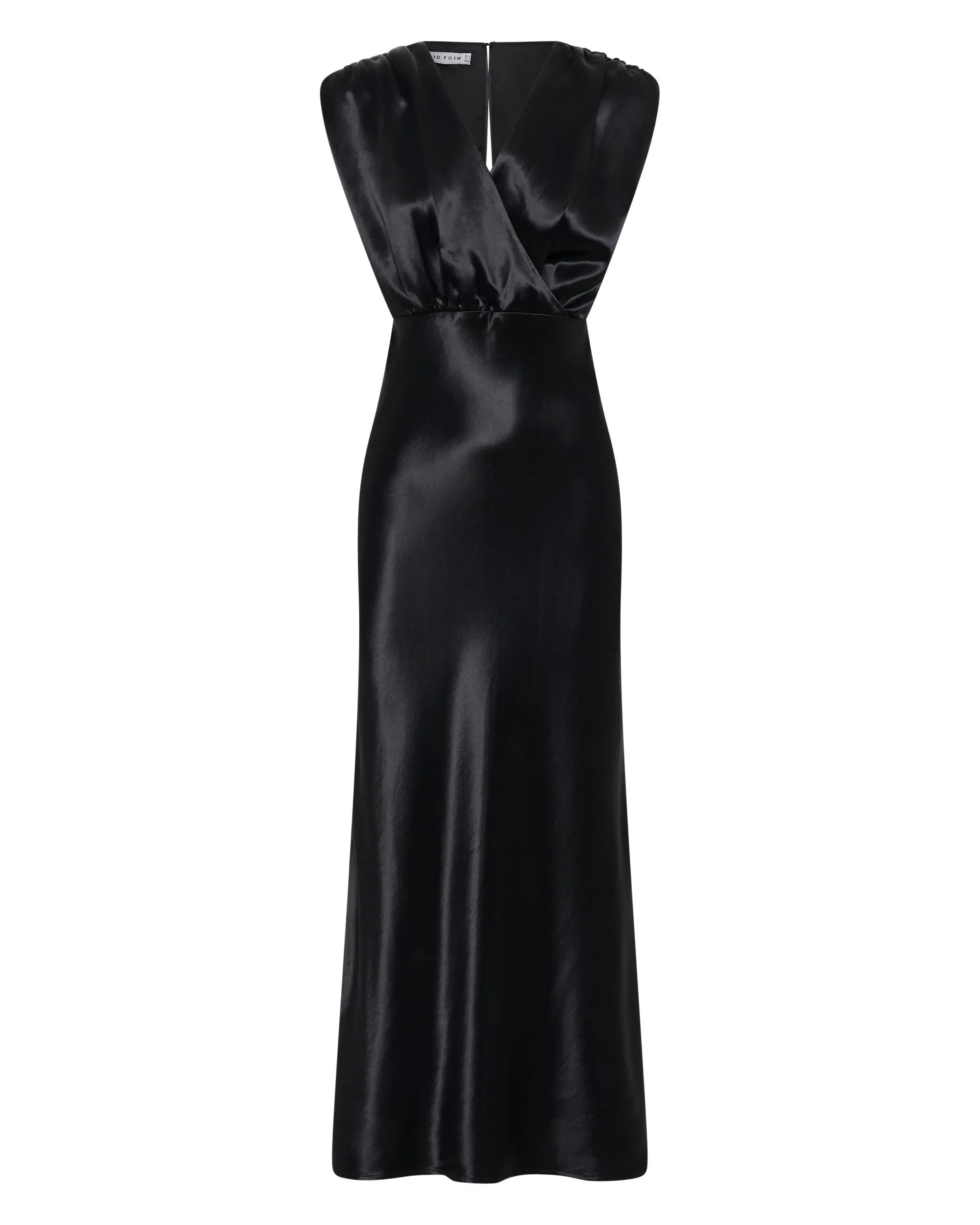 SATIN CROSS OVER GATHER DRESS | BLACK