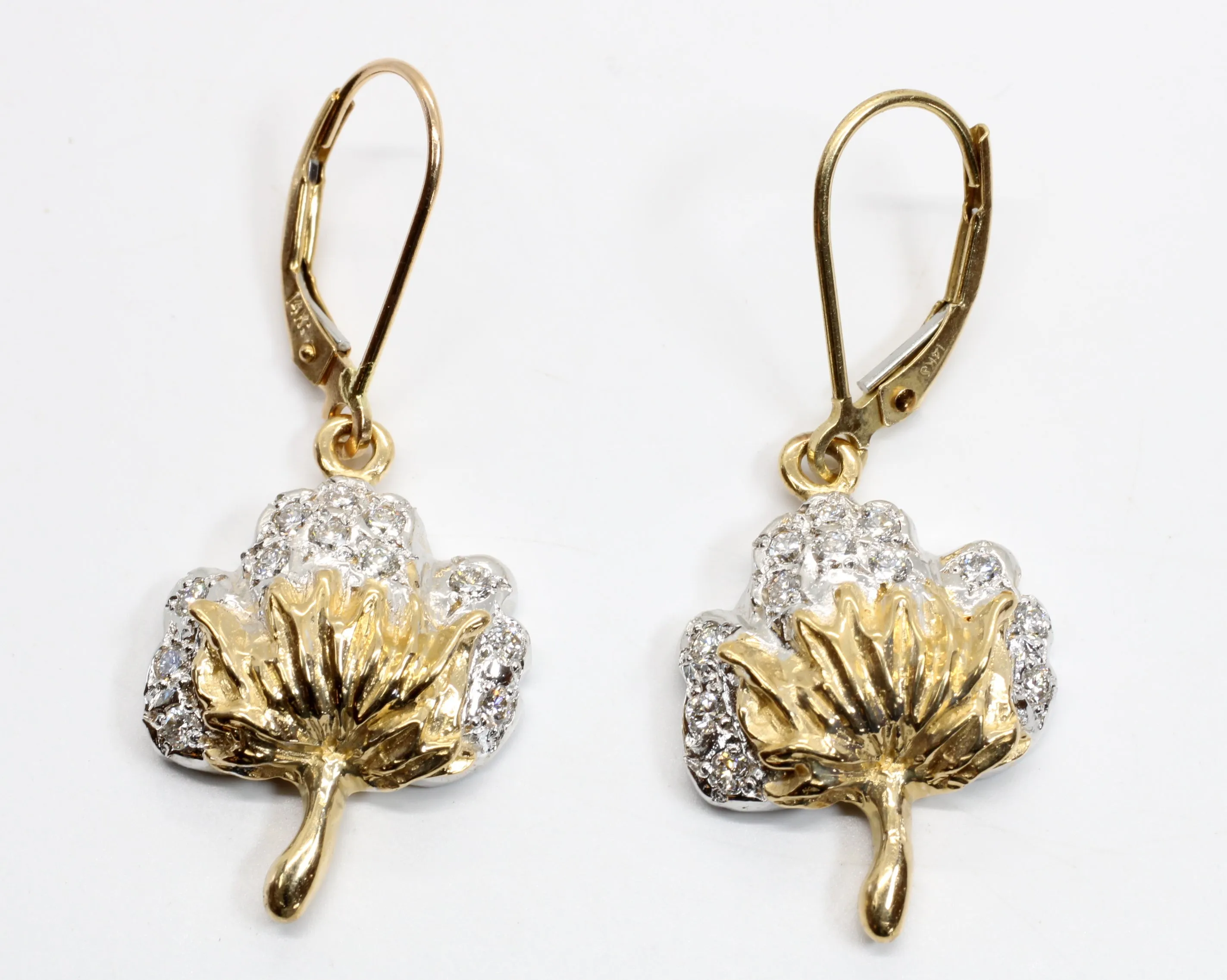 Set of New Diamond Cotton Boll Necklace and Dangle Earrings