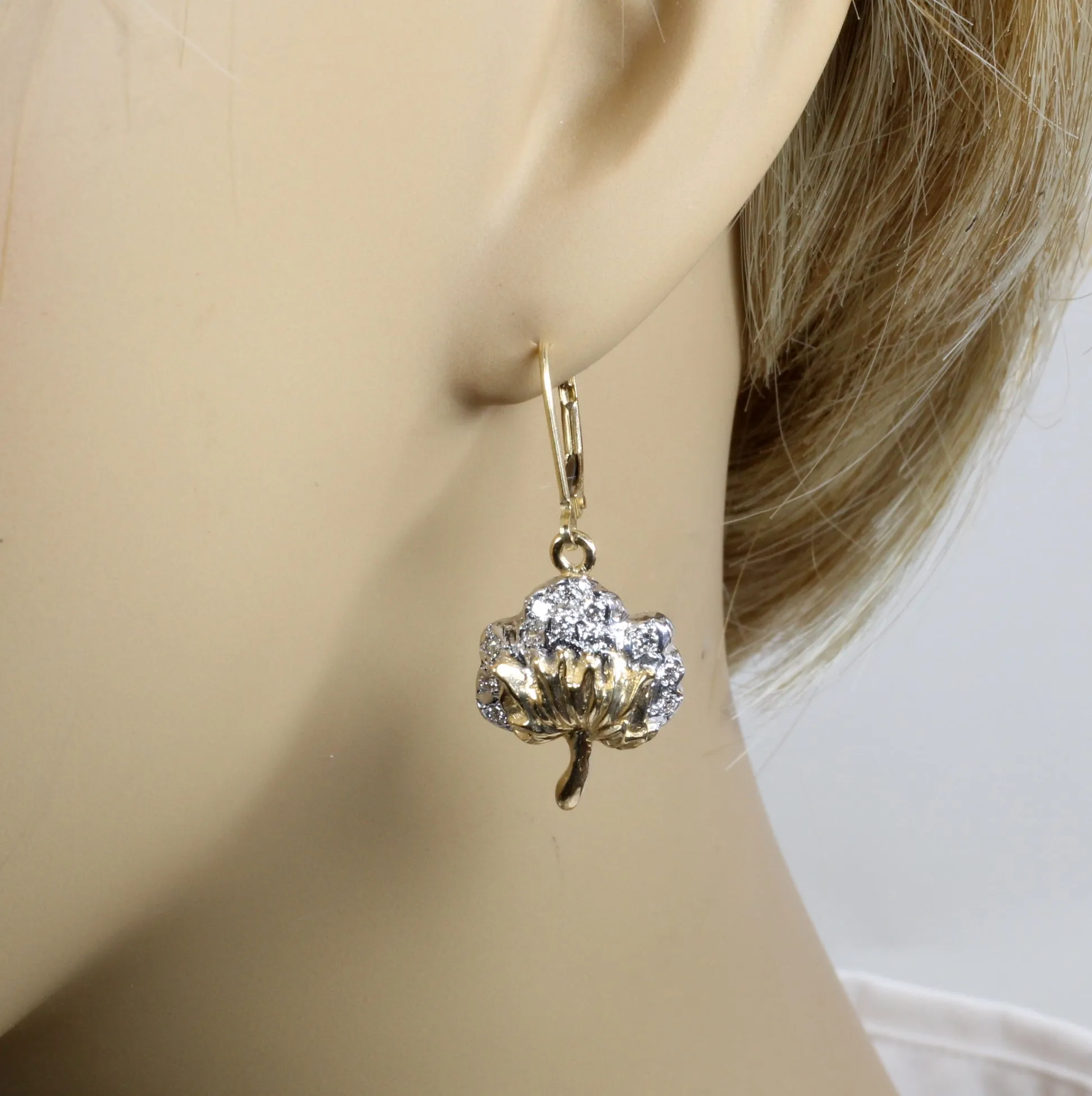 Set of New Diamond Cotton Boll Necklace and Dangle Earrings