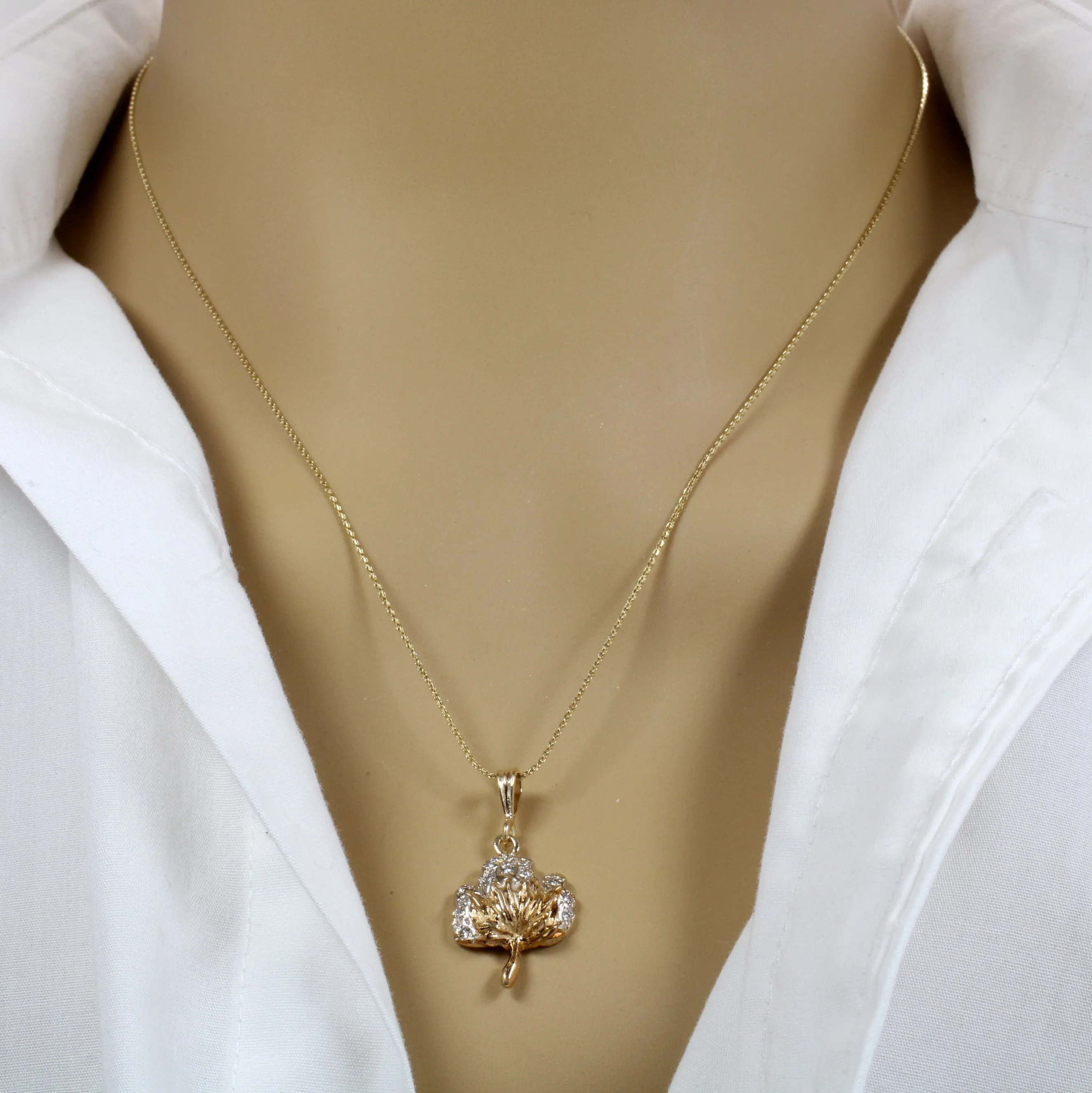 Set of New Diamond Cotton Boll Necklace and Dangle Earrings