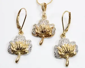 Set of New Diamond Cotton Boll Necklace and Dangle Earrings