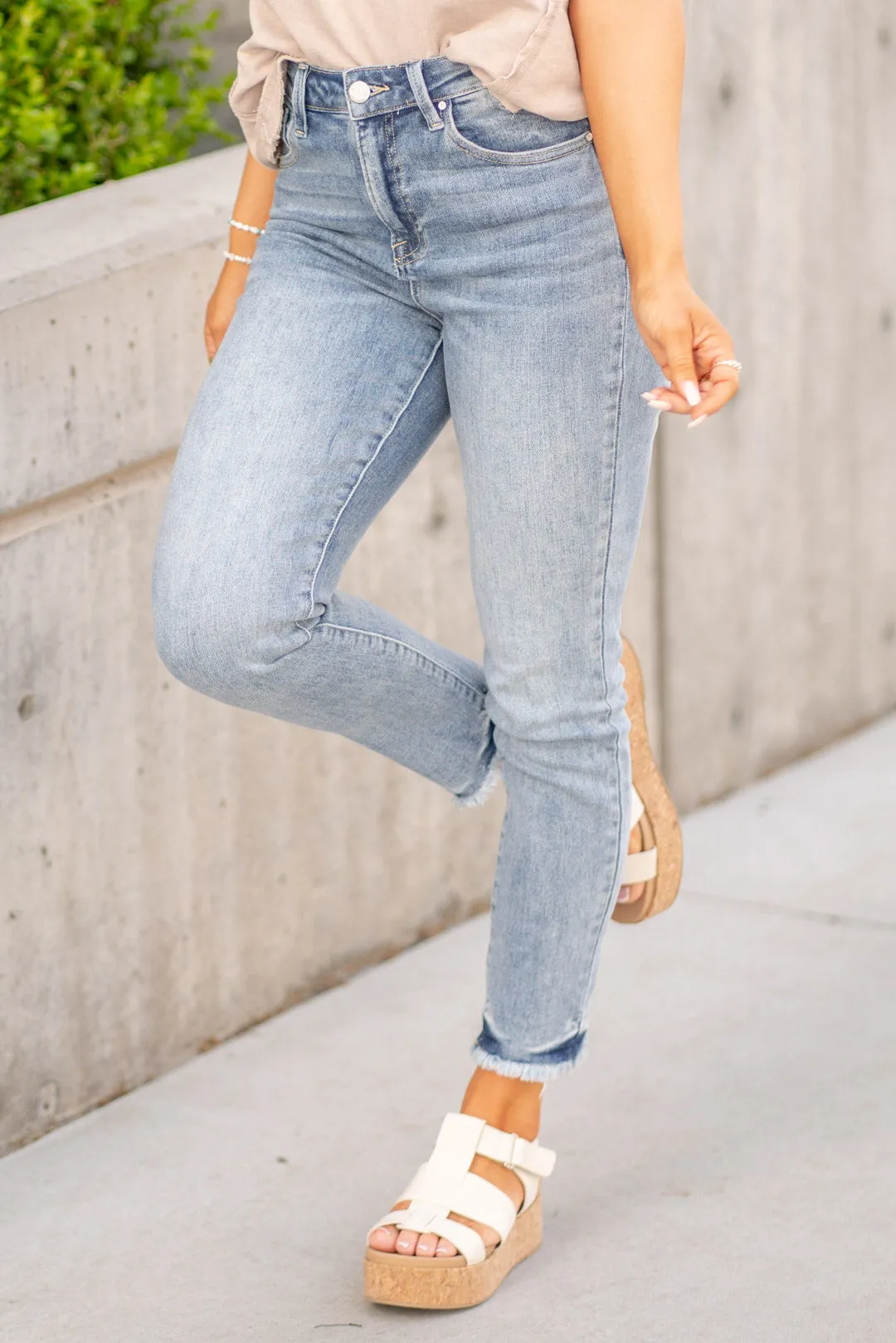 Sharon High Rise Frayed Hem Skinny Jeans Regular & Plus Sizes