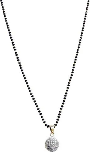 Short Mangalsutra Designs Sphere Shape American Diamond Studded Gold Plated Pendant (19 Inches)