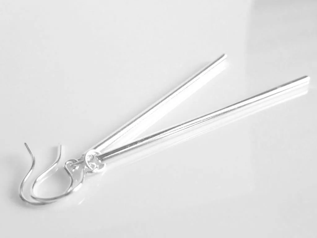 Silver Stick Earrings, silver bar earring, long thin bar earring, line earring, cylindrical earring, plain bar earring, simple narrow skinny