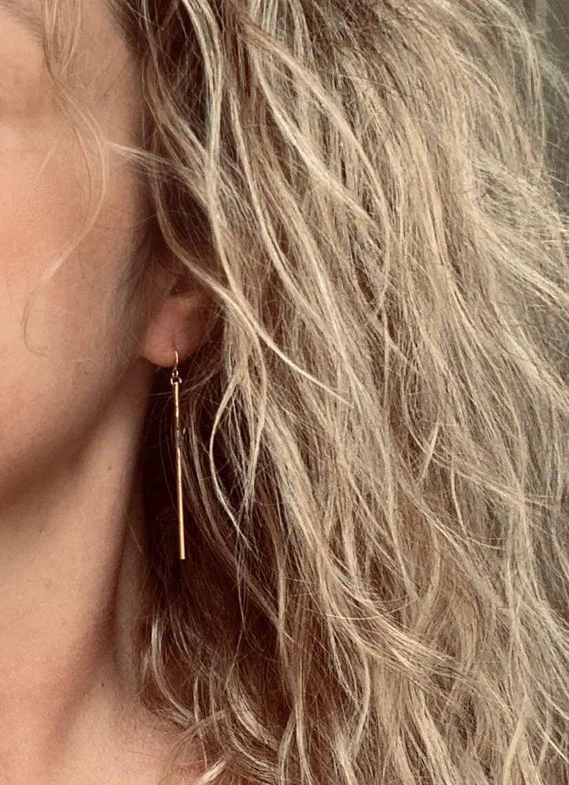 Silver Stick Earrings, silver bar earring, long thin bar earring, line earring, cylindrical earring, plain bar earring, simple narrow skinny