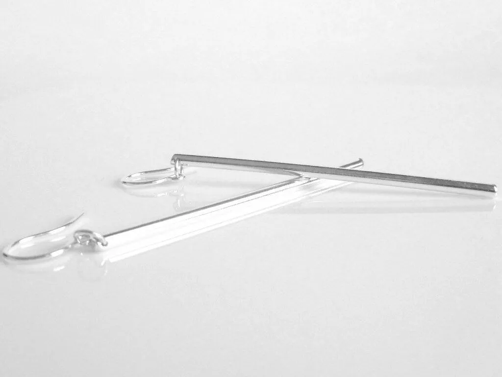 Silver Stick Earrings, silver bar earring, long thin bar earring, line earring, cylindrical earring, plain bar earring, simple narrow skinny