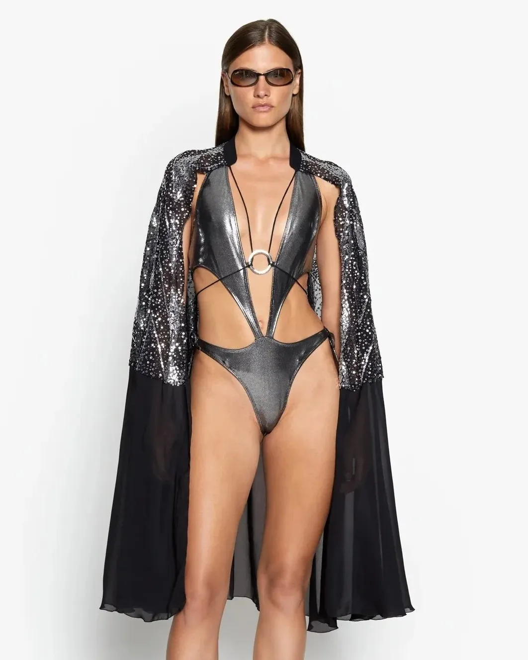 Silver Tie Up Bodysuit