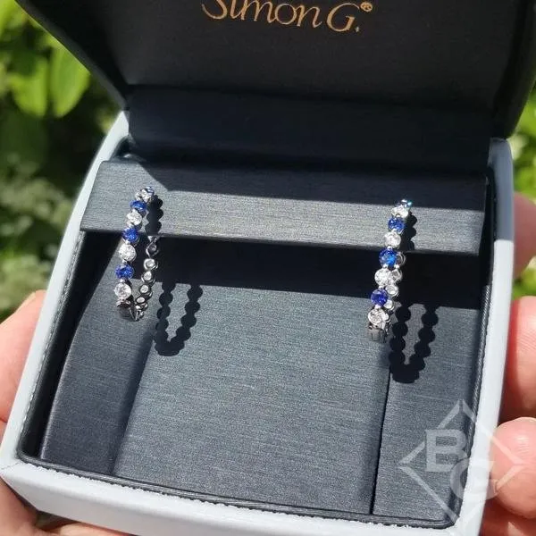 Simon G. Oval Shaped Skinny Sapphire & Diamond Hoop Earrings