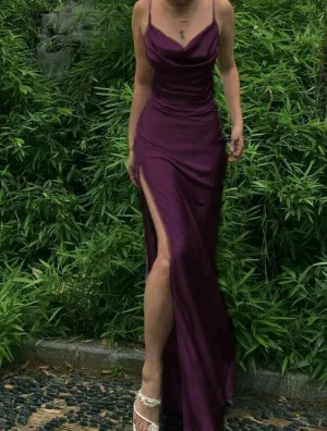 Simple Long Prom Dresses with High Slit,Evening Party Dresses     fg1421