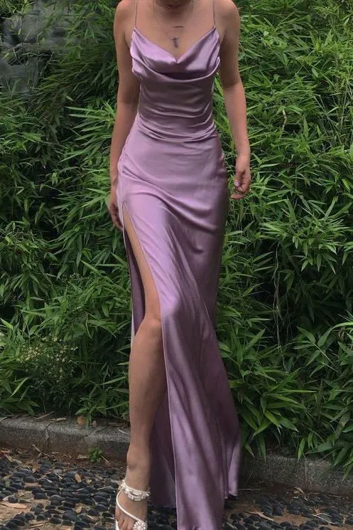 Simple Long Prom Dresses with High Slit,Evening Party Dresses     fg1421