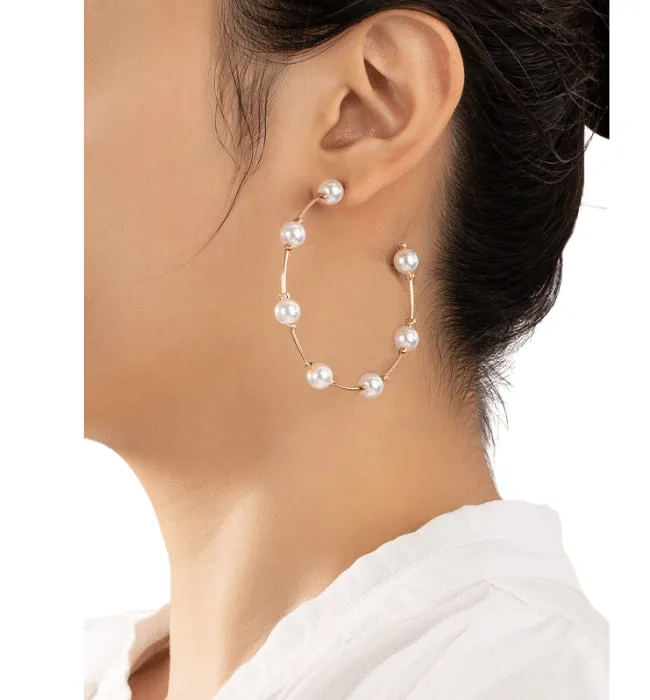 Skinny Pearl Wire Hoop Earrings
