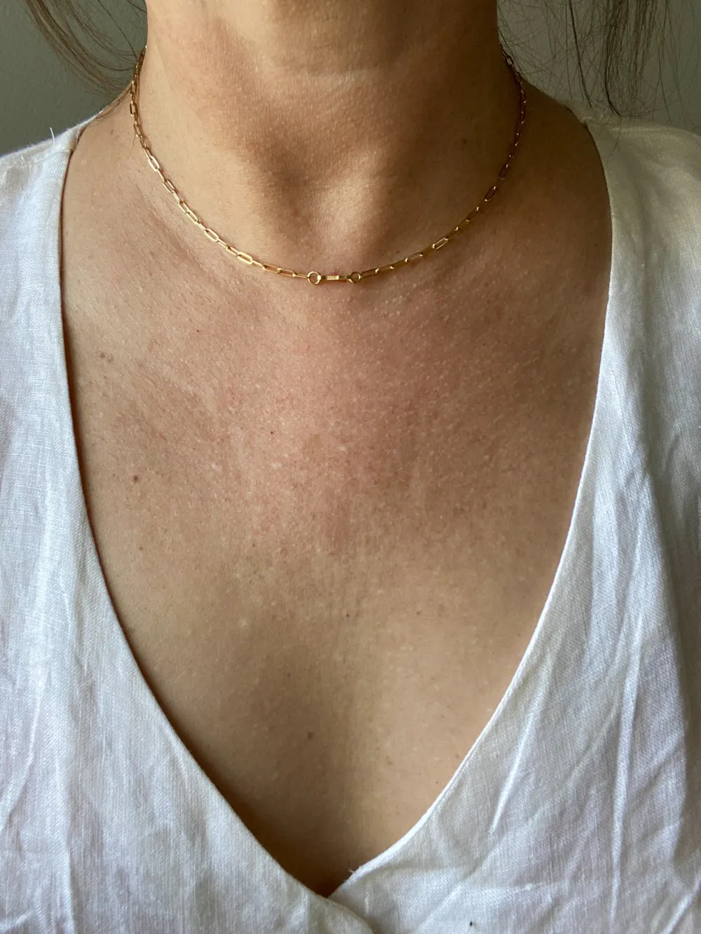 Skinny vintage paper clip chain in 18k gold - 15.6 inch length