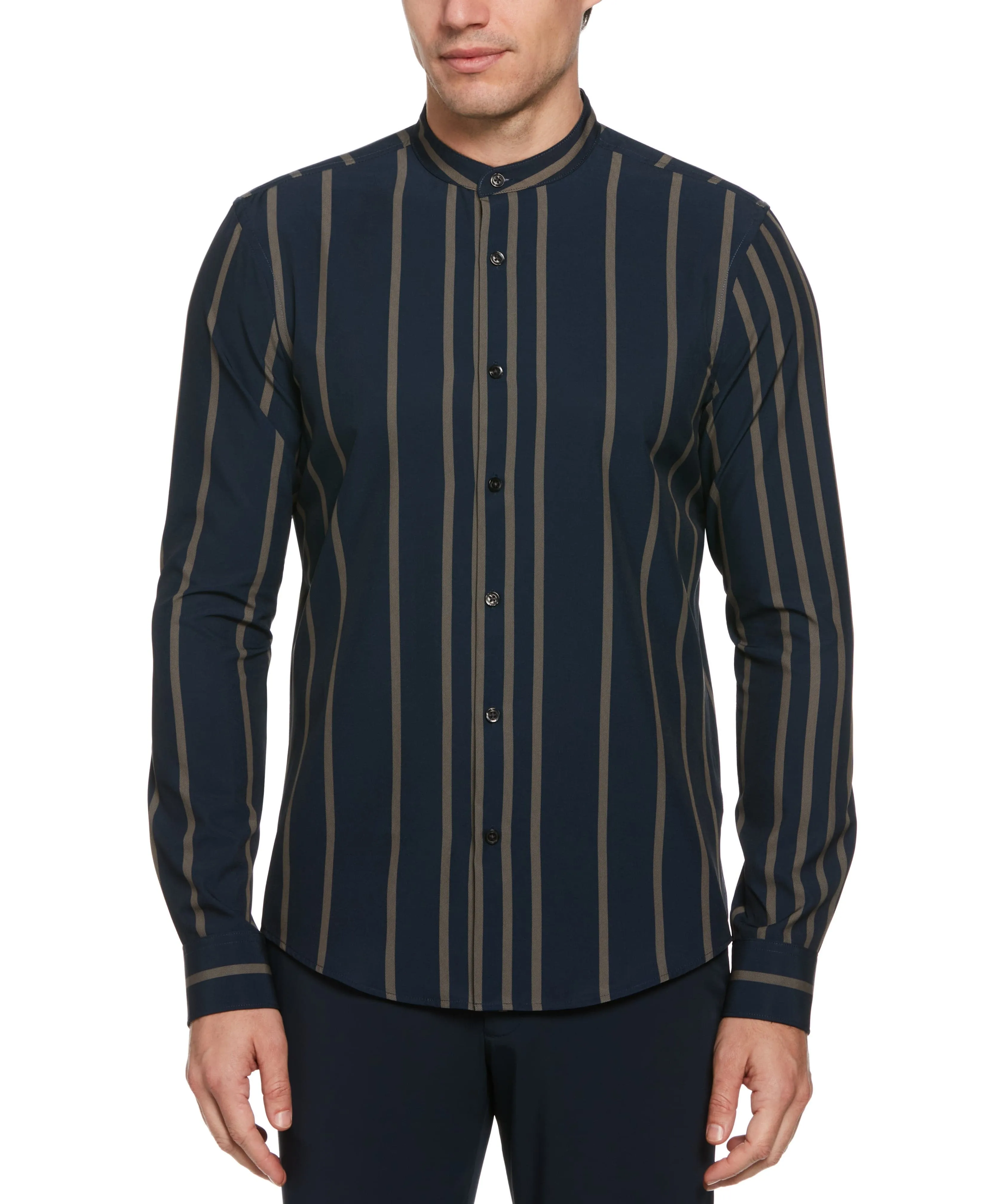 Slim Fit Total Stretch Striped Banded Collar Shirt