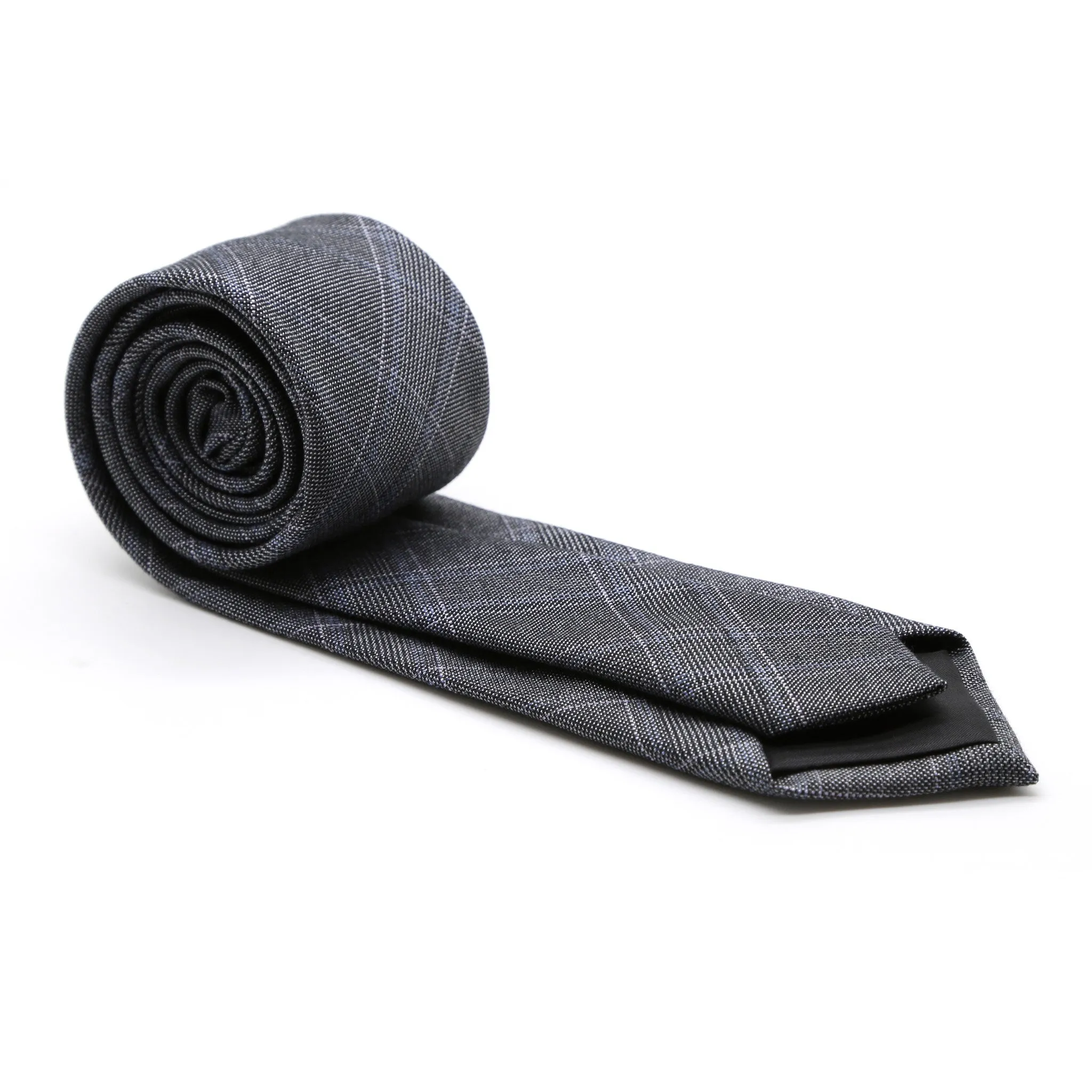 Slim Grey & Blue With Hint Of Lavender Plaid Neckties & Handkerchief