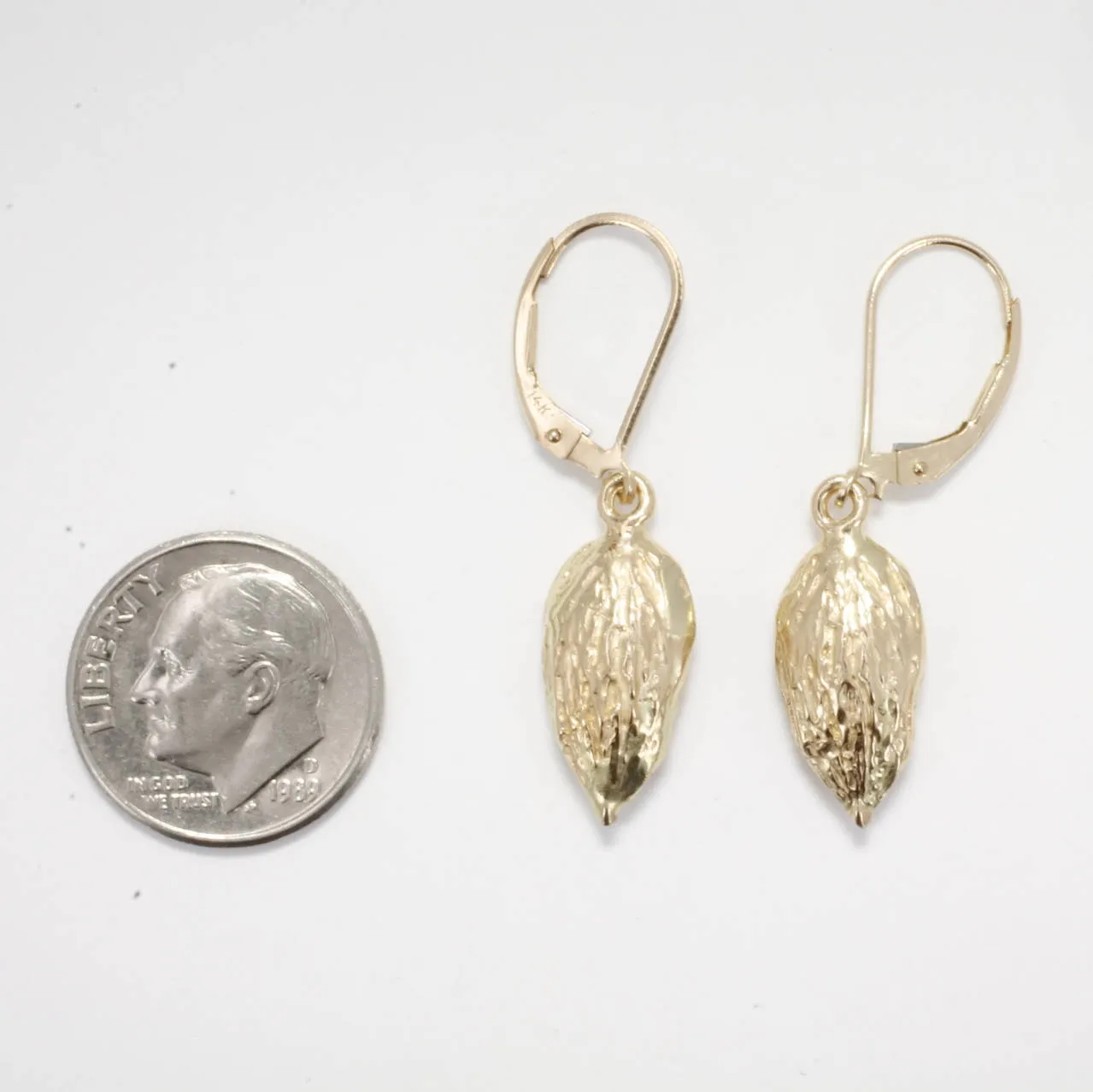 Smaller Size 14kt Gold Almond Dangle Earrings