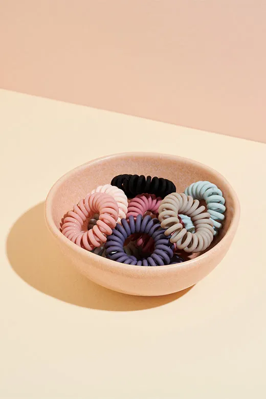Soft Touch Loop Spiral Hair Ties Set - Slate & Rose