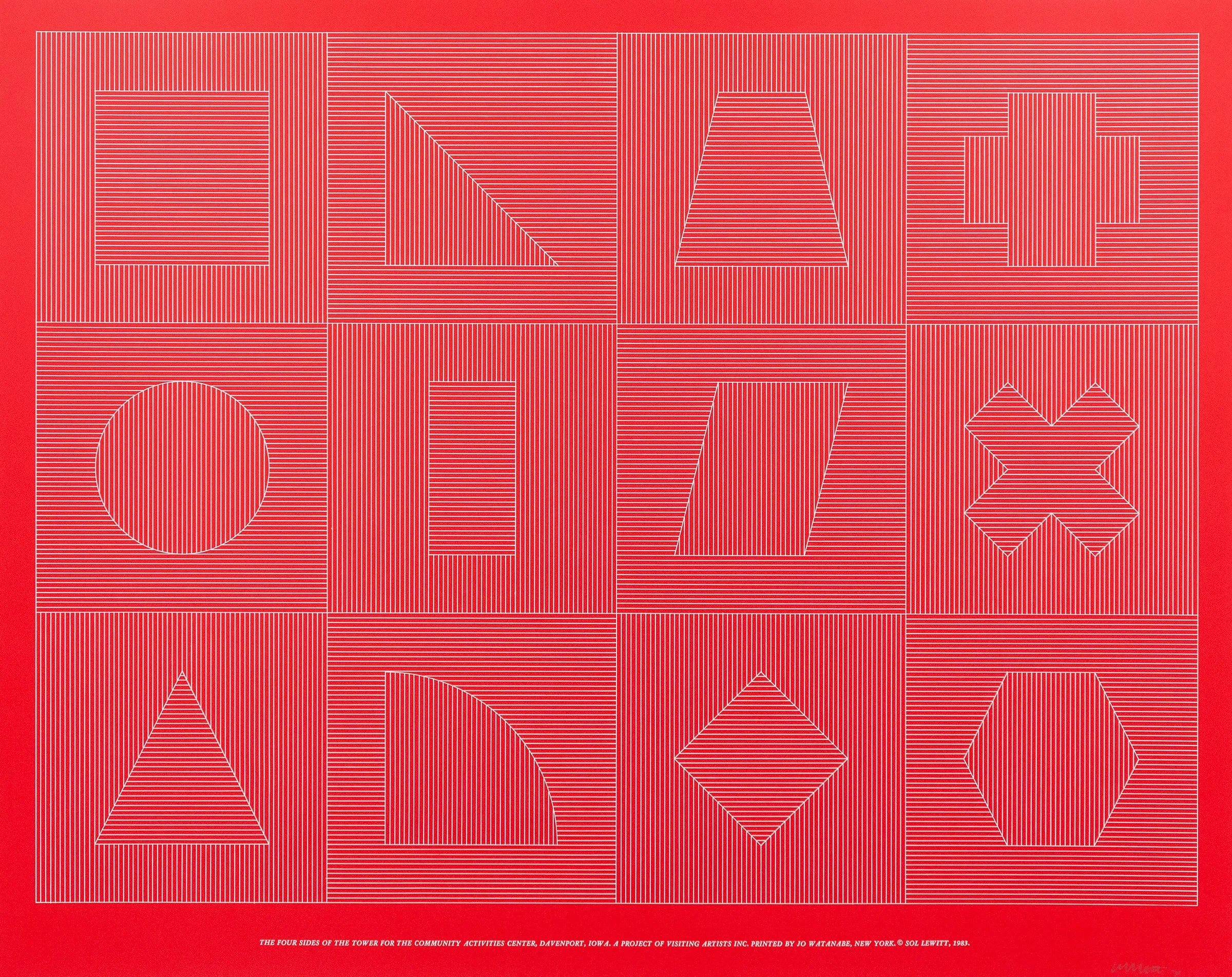SOL LEWITT "FOUR SIDES OF THE TOWER - RED" SILKSCREEN, 1983