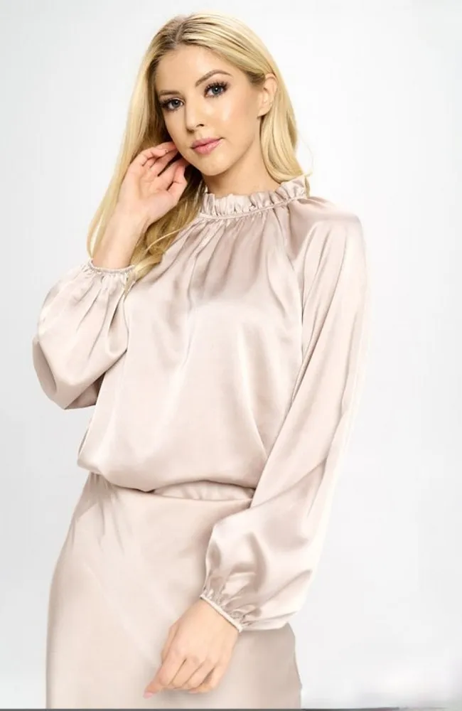 Solid Satin Ruffle Top