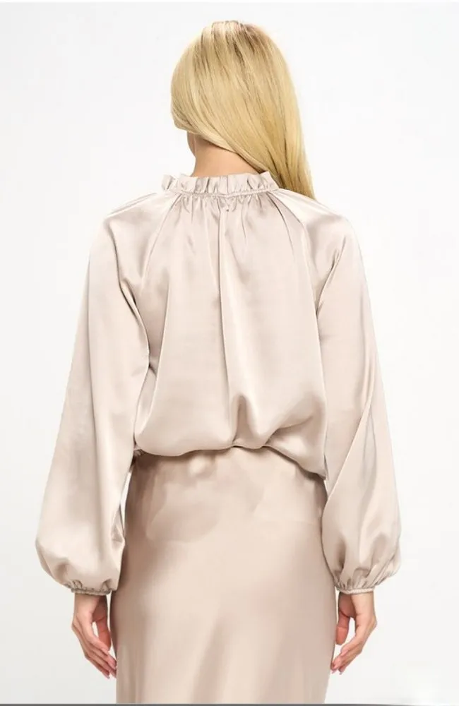 Solid Satin Ruffle Top