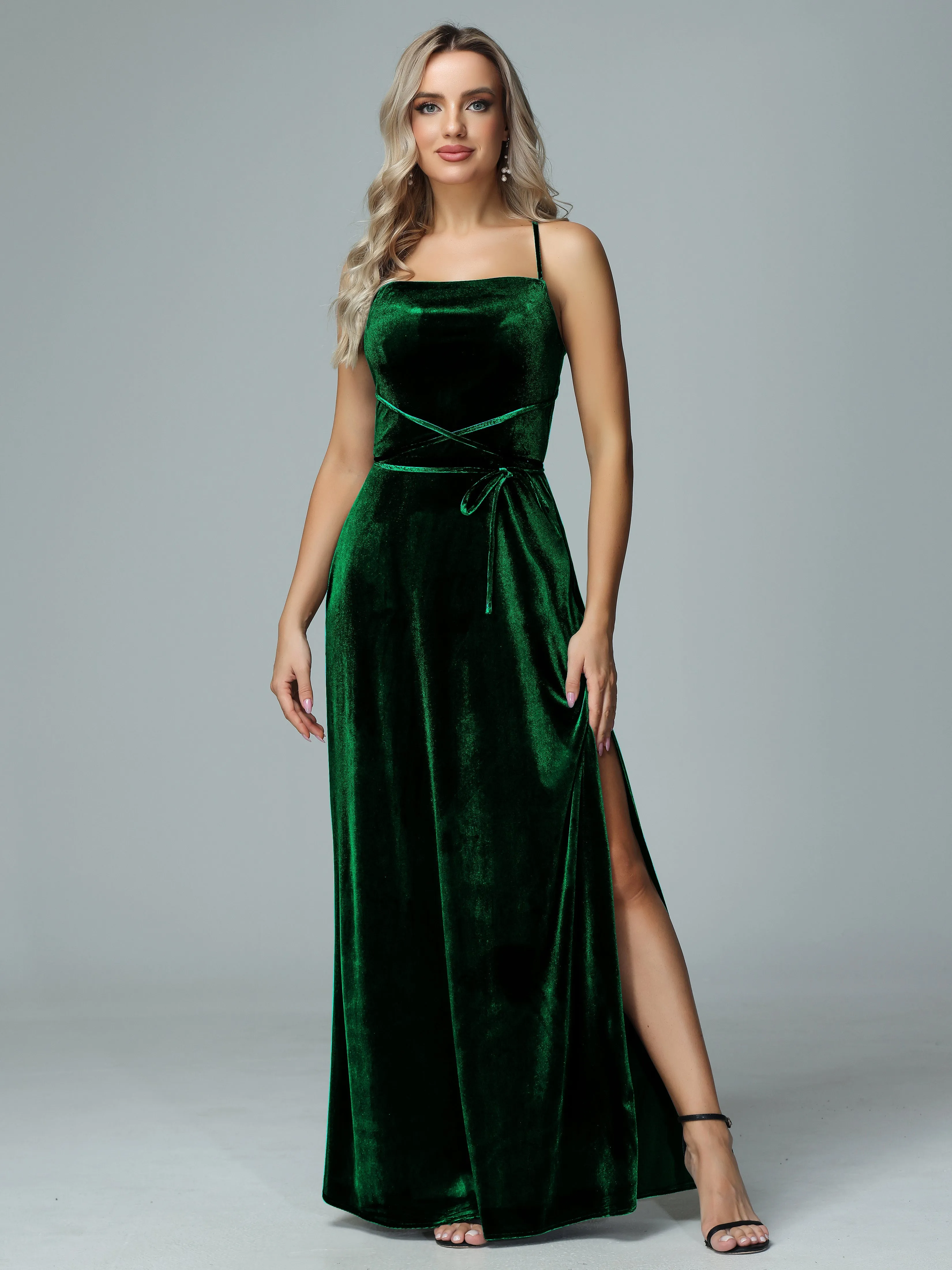 Spaghetti Straps Velvet Floor Length Bridesmaid Dress