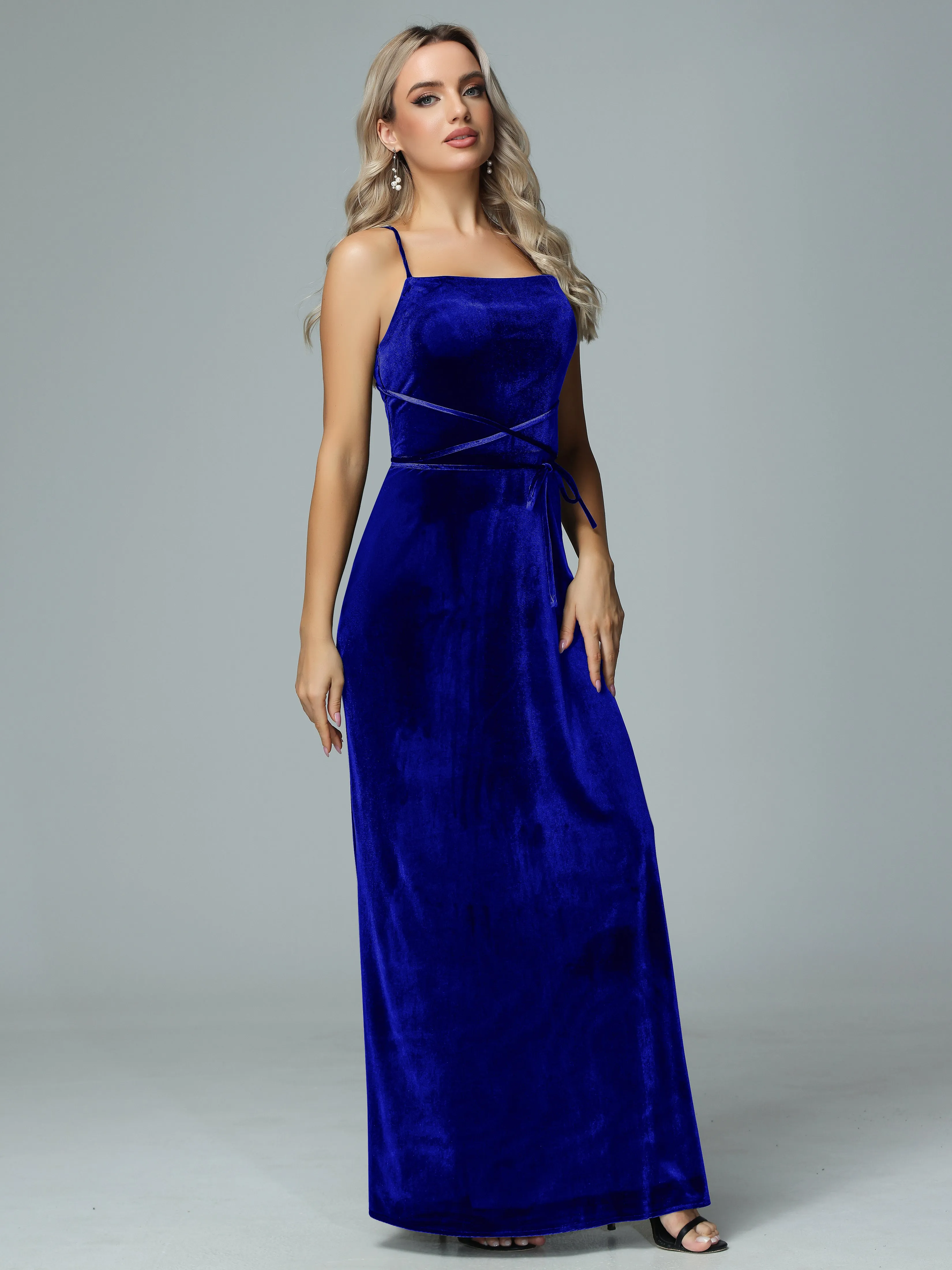 Spaghetti Straps Velvet Floor Length Bridesmaid Dress