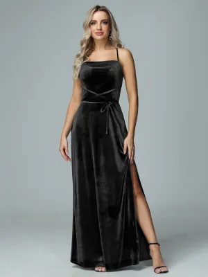 Spaghetti Straps Velvet Floor Length Bridesmaid Dress