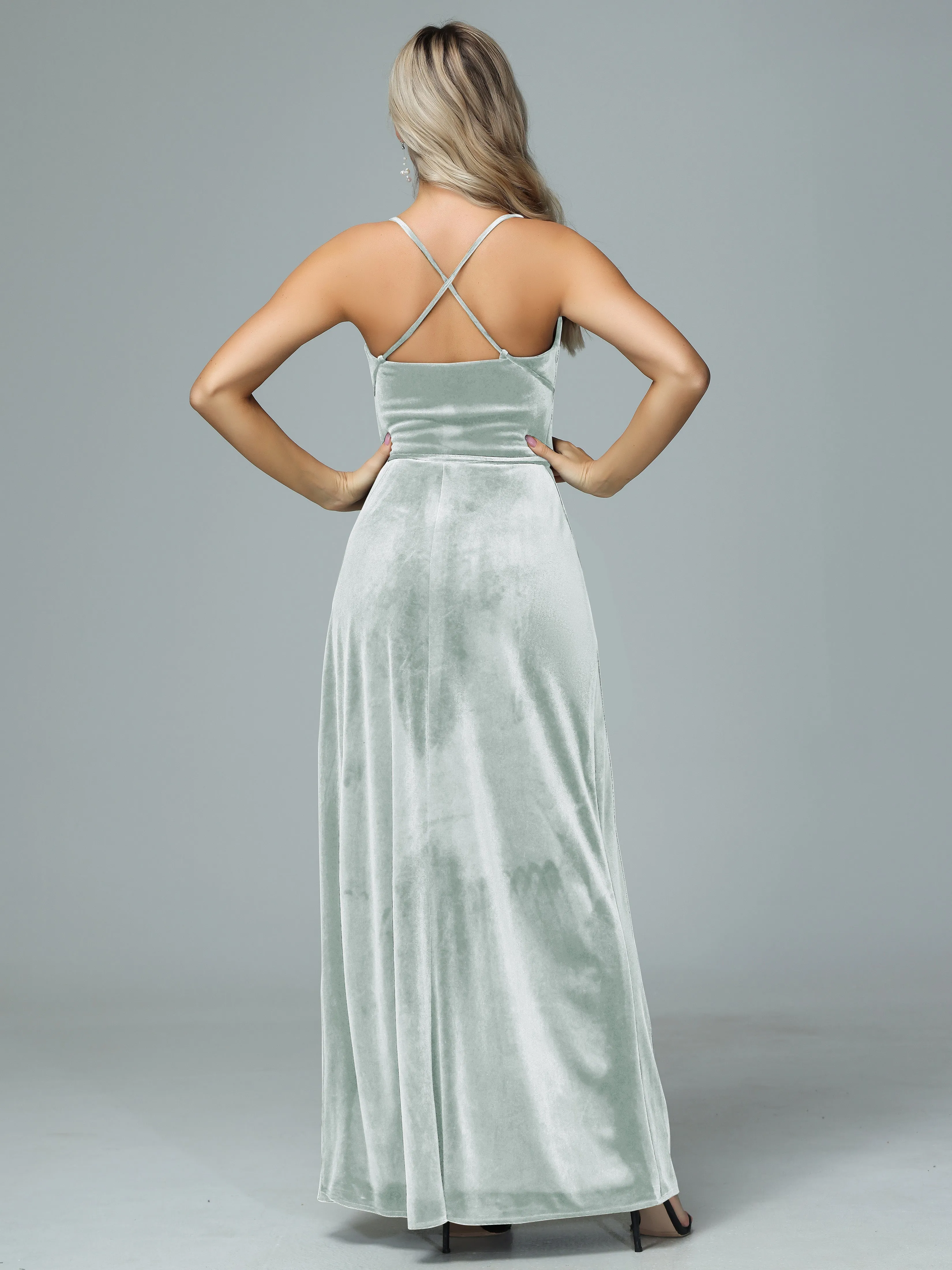 Spaghetti Straps Velvet Floor Length Bridesmaid Dress