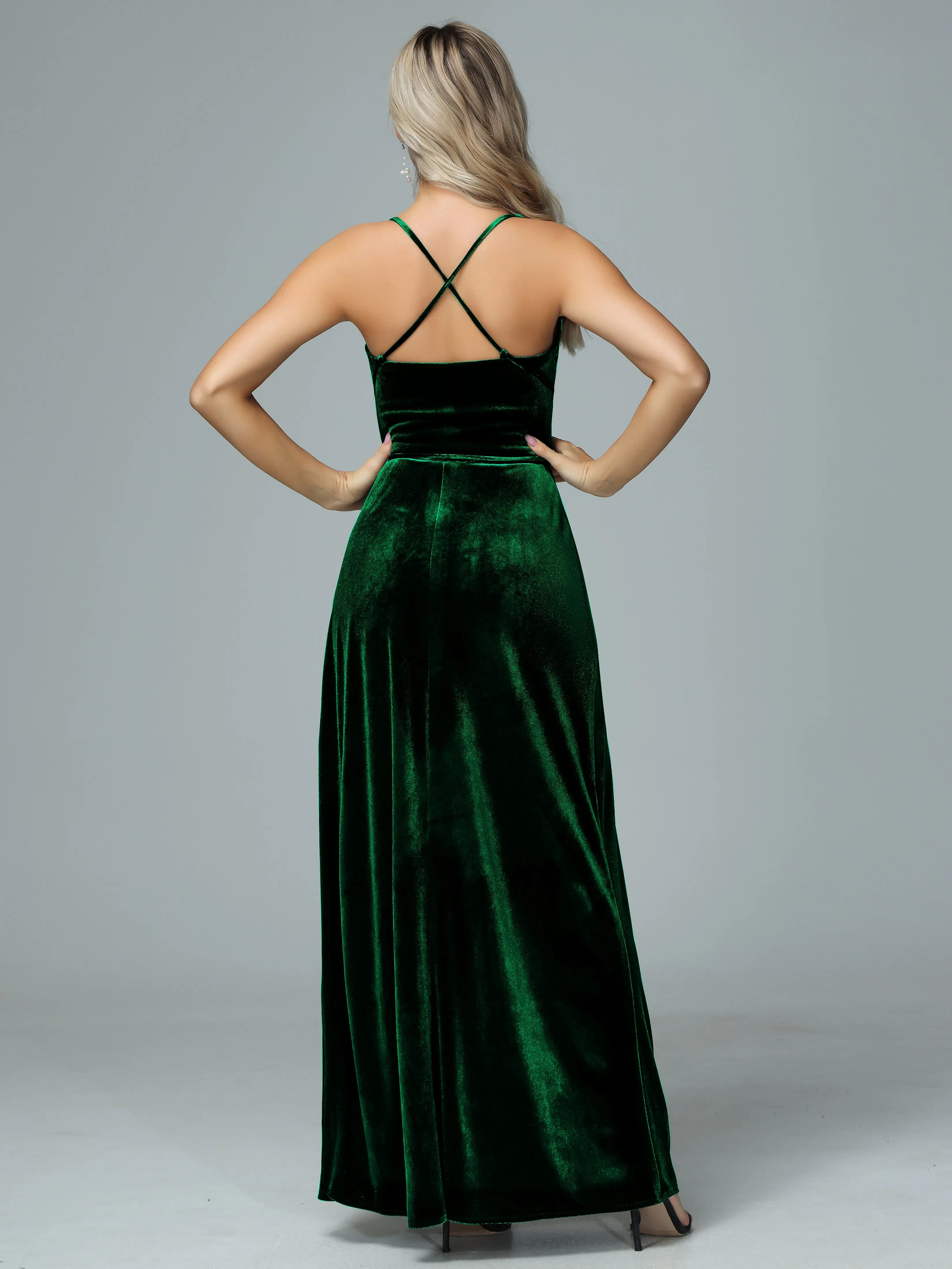 Spaghetti Straps Velvet Floor Length Bridesmaid Dress