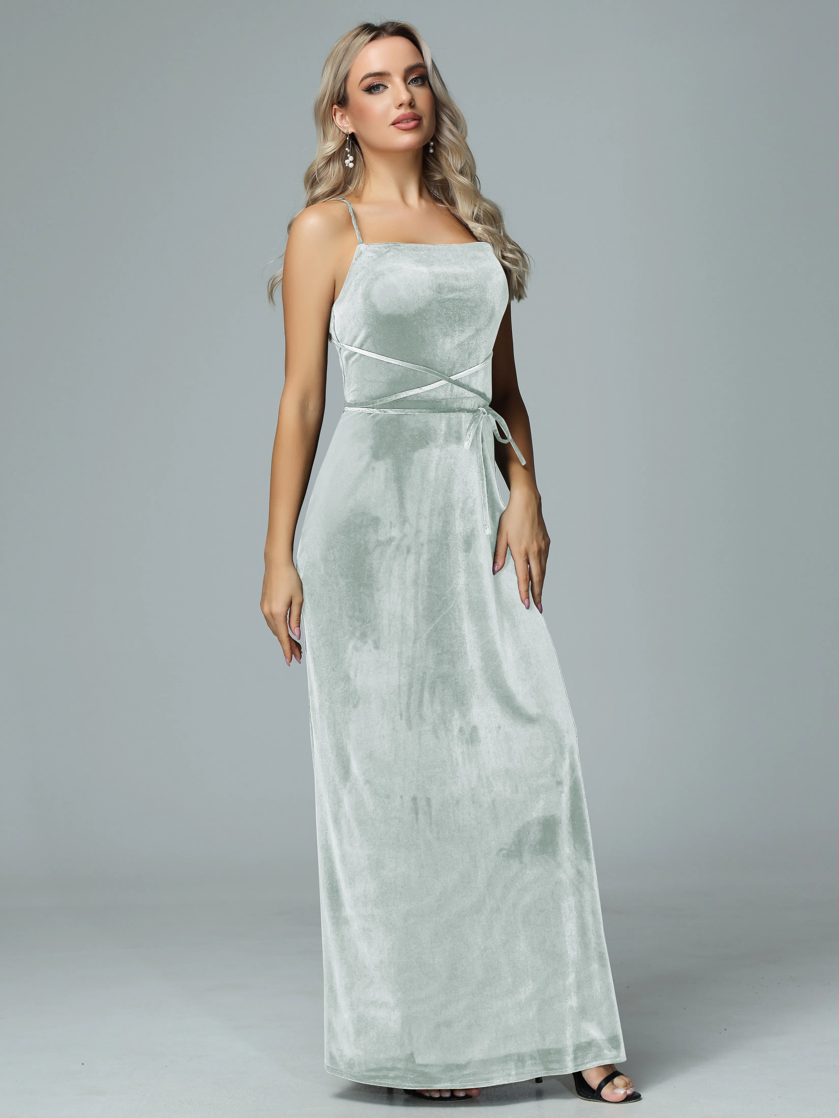 Spaghetti Straps Velvet Floor Length Bridesmaid Dress
