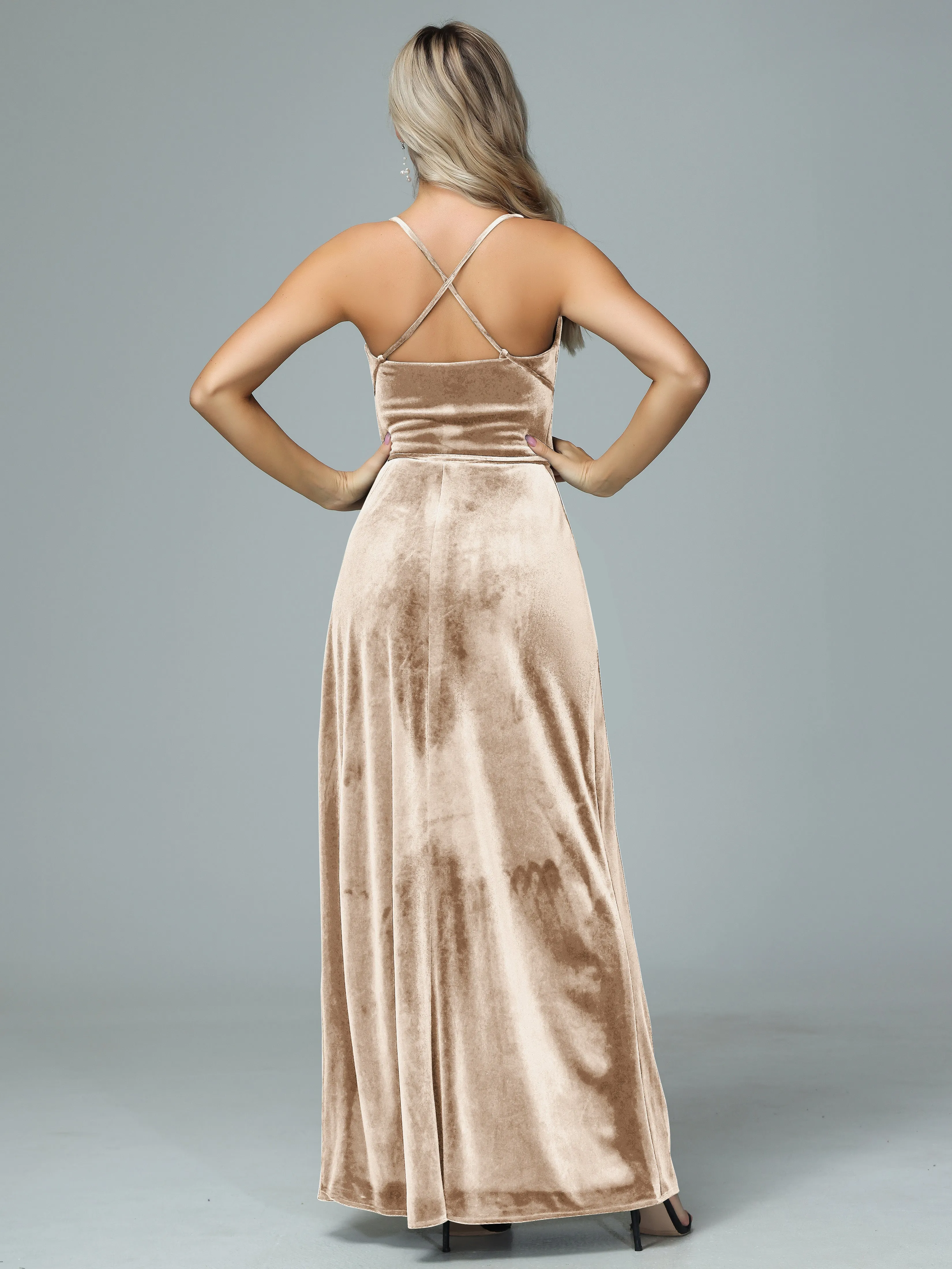 Spaghetti Straps Velvet Floor Length Bridesmaid Dress