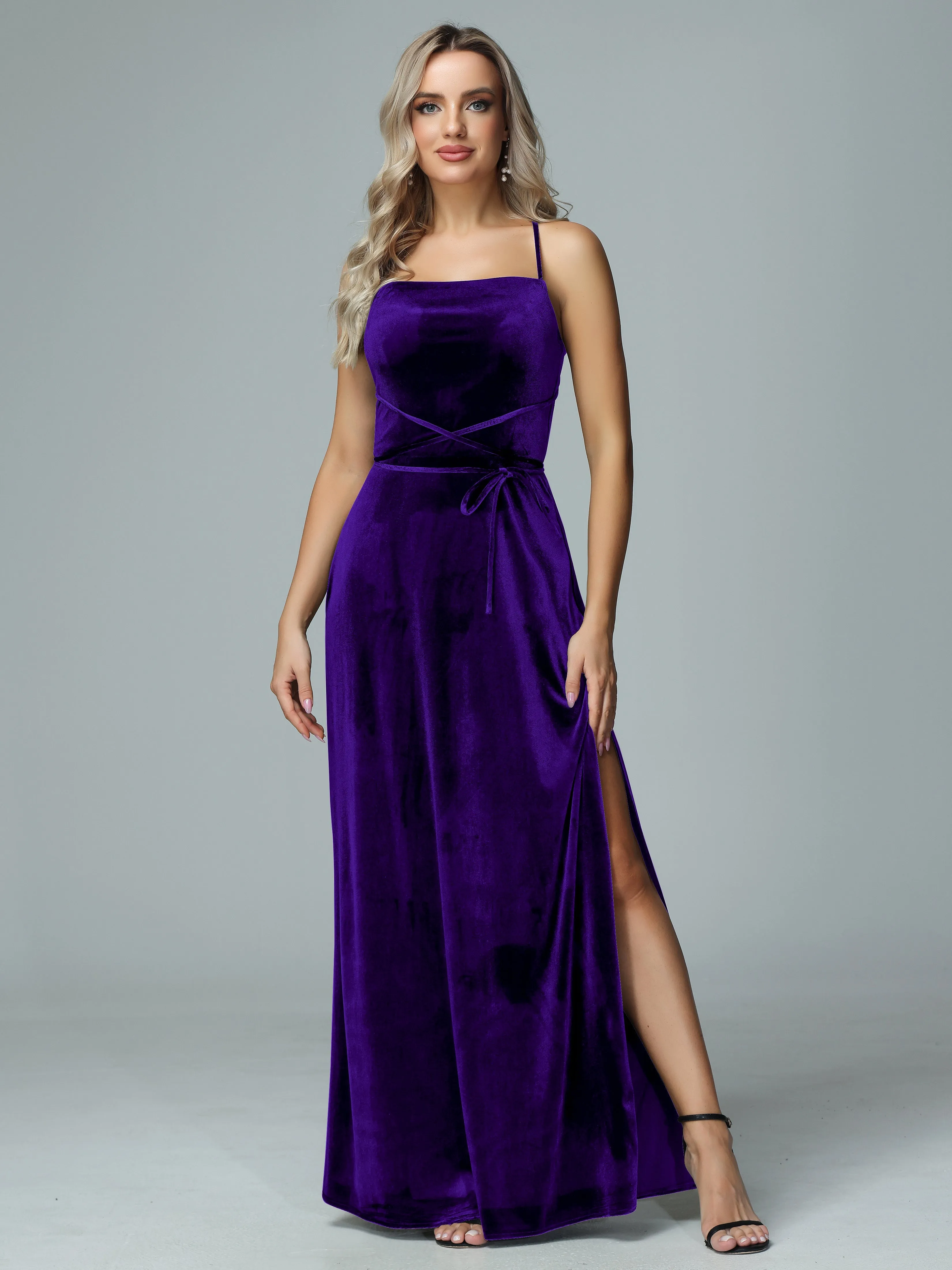 Spaghetti Straps Velvet Floor Length Bridesmaid Dress
