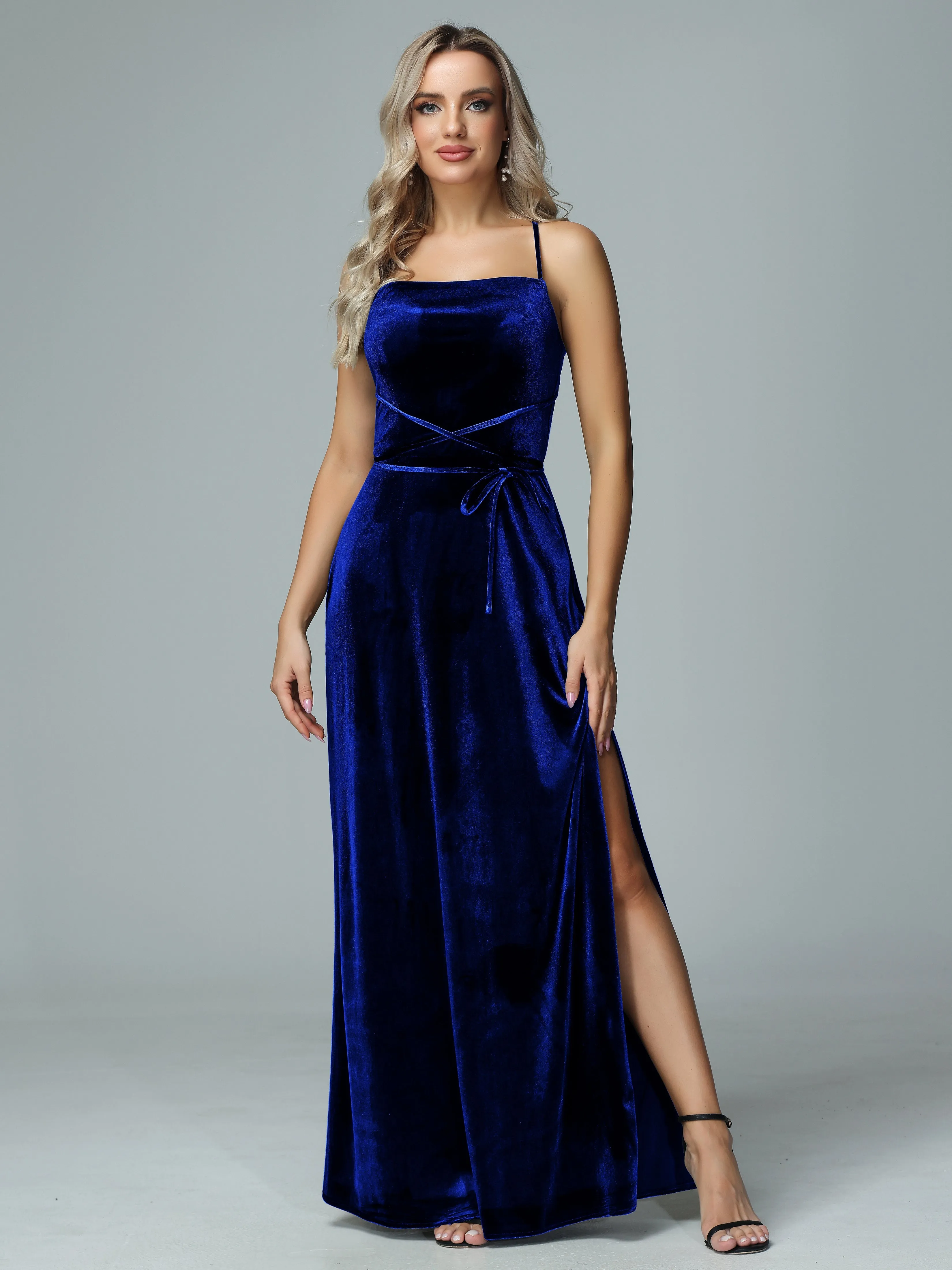 Spaghetti Straps Velvet Floor Length Bridesmaid Dress