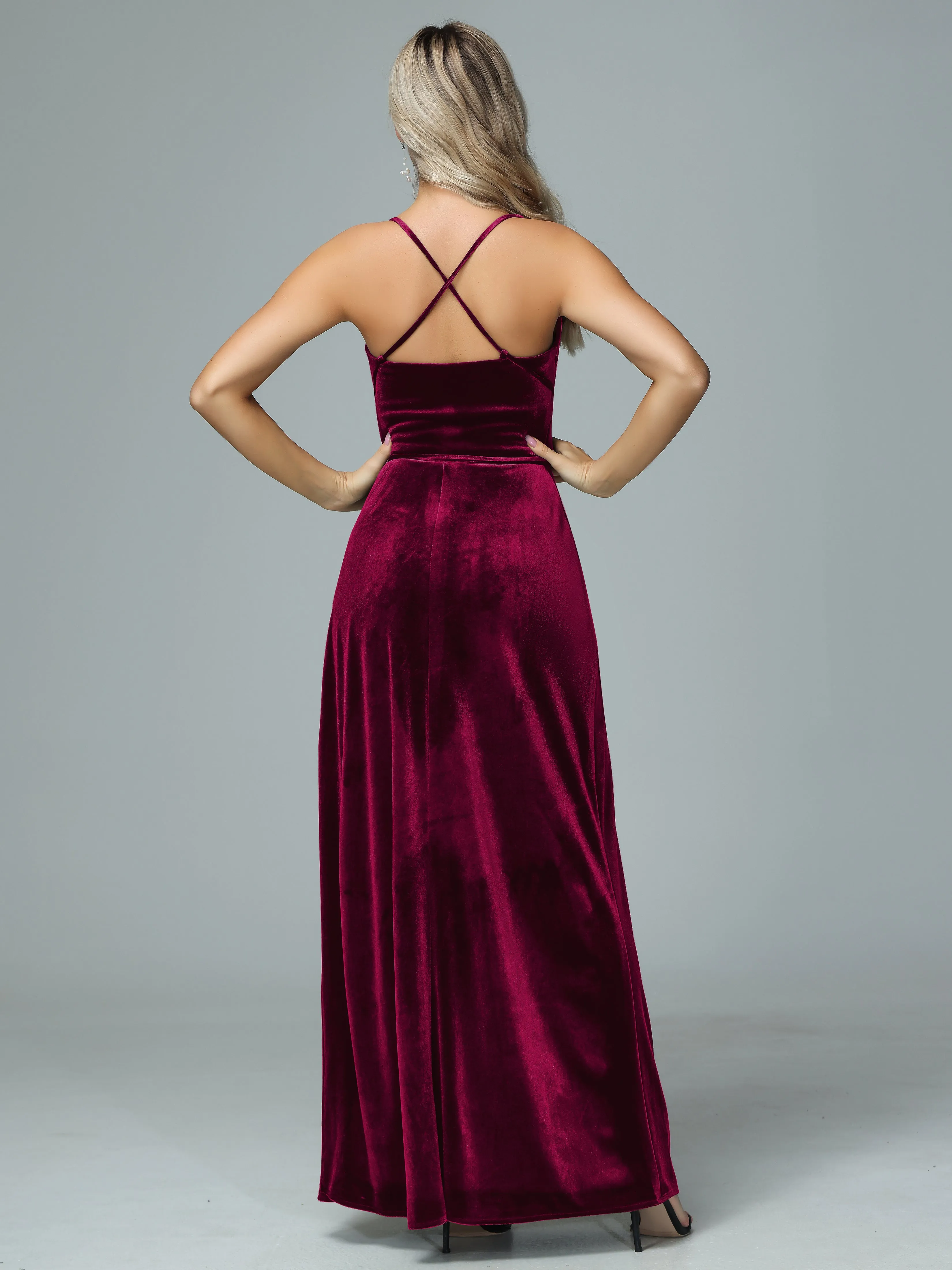 Spaghetti Straps Velvet Floor Length Bridesmaid Dress