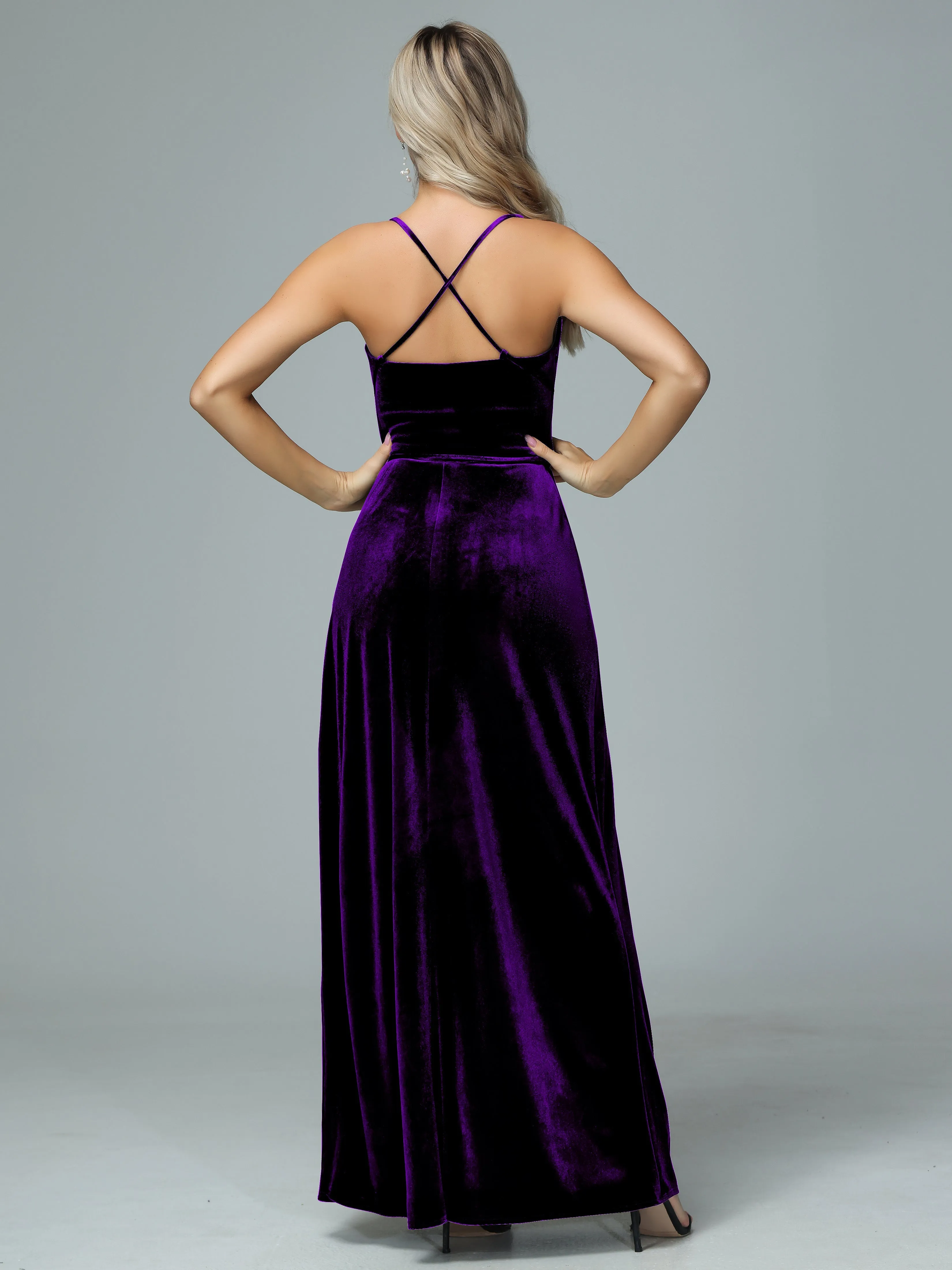 Spaghetti Straps Velvet Floor Length Bridesmaid Dress