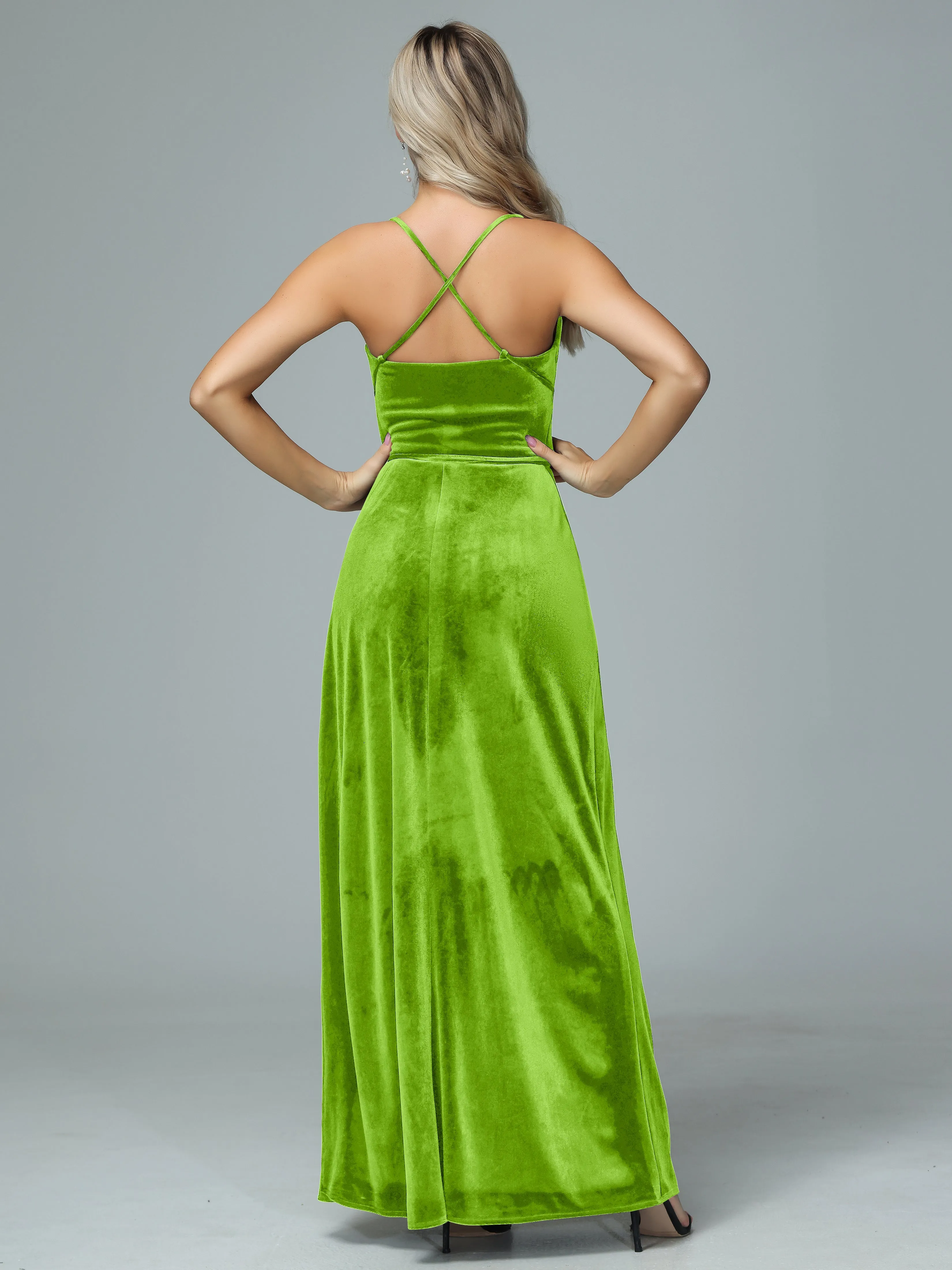 Spaghetti Straps Velvet Floor Length Bridesmaid Dress