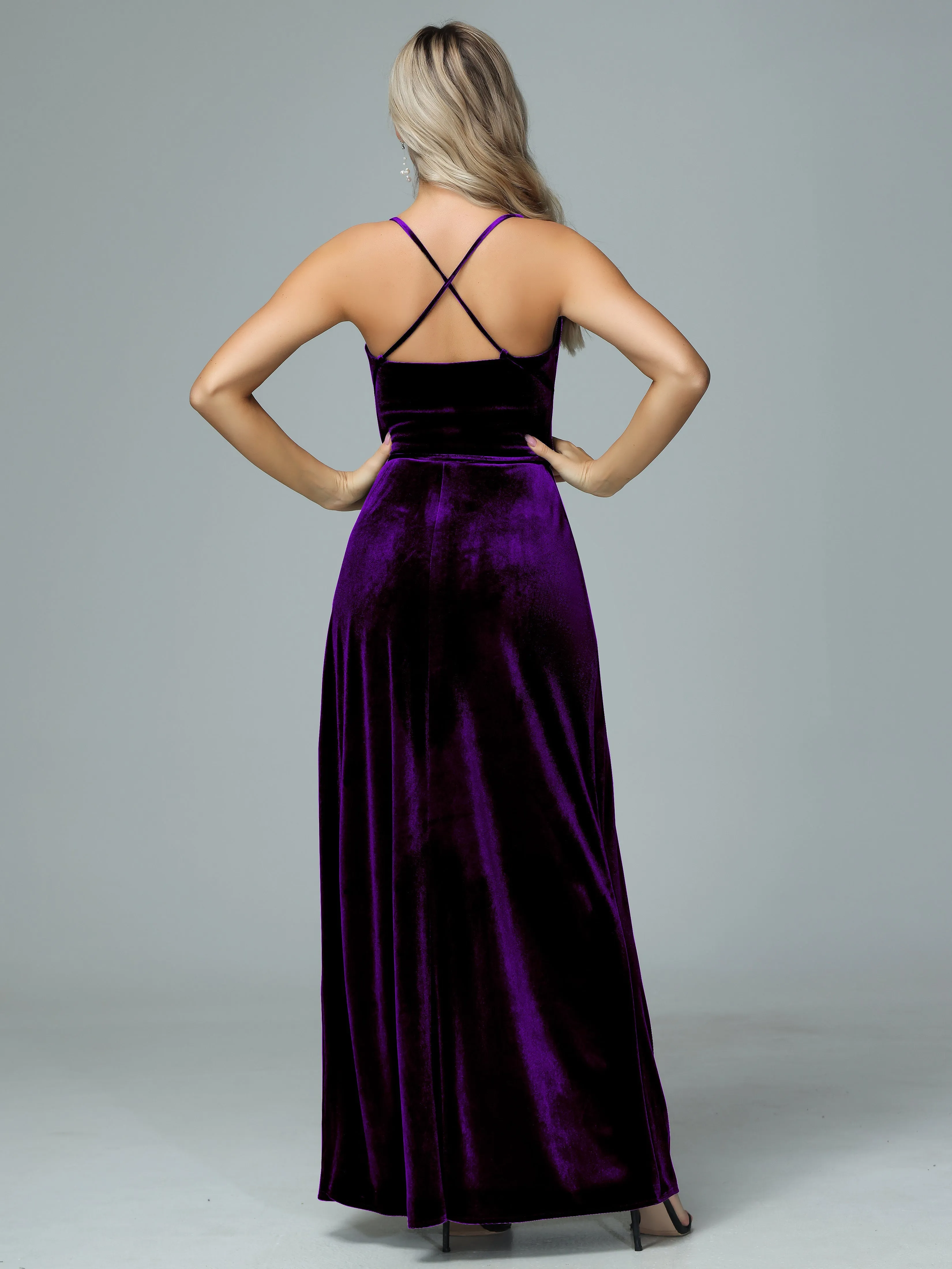 Spaghetti Straps Velvet Floor Length Bridesmaid Dress