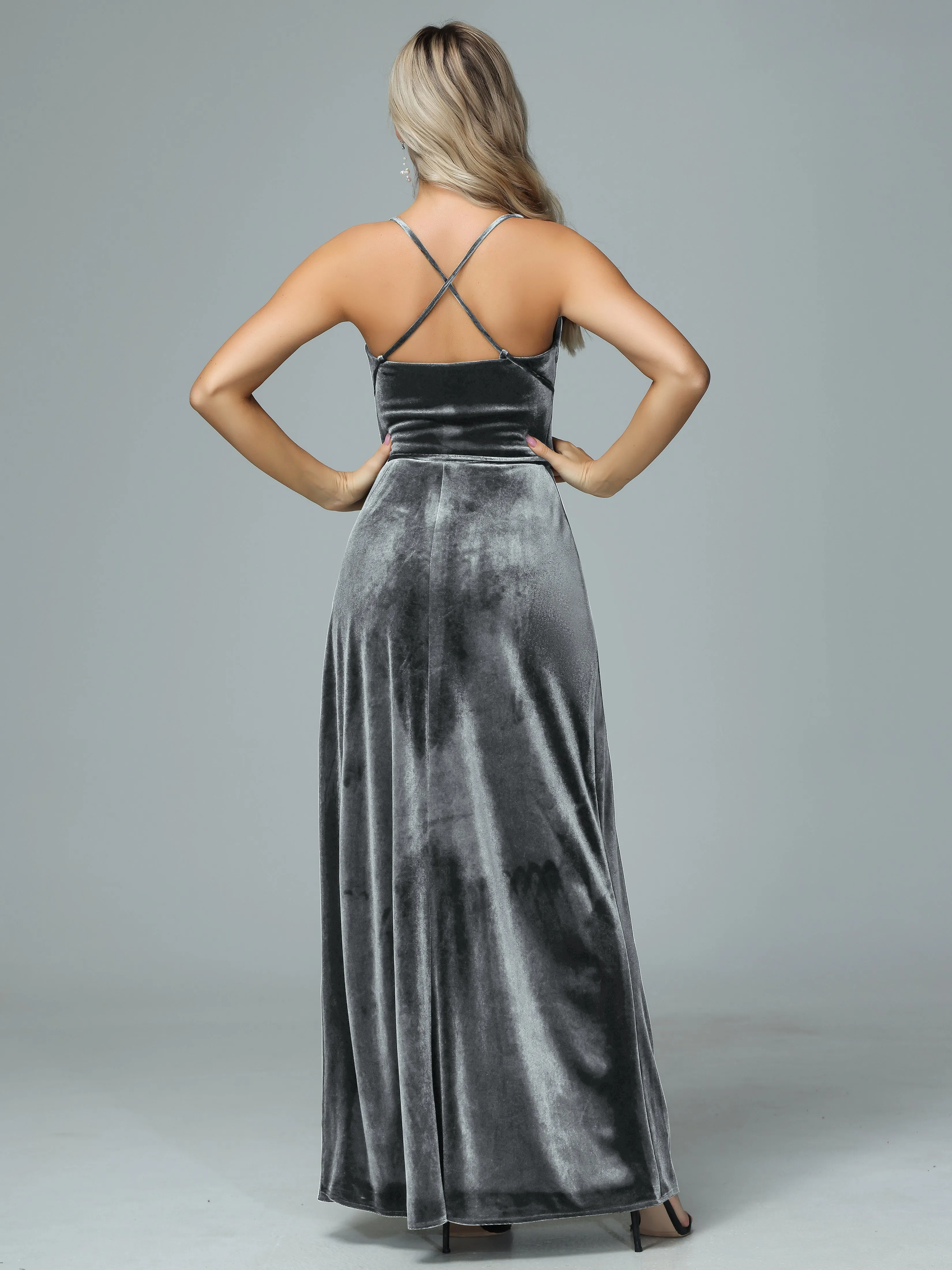Spaghetti Straps Velvet Floor Length Bridesmaid Dress