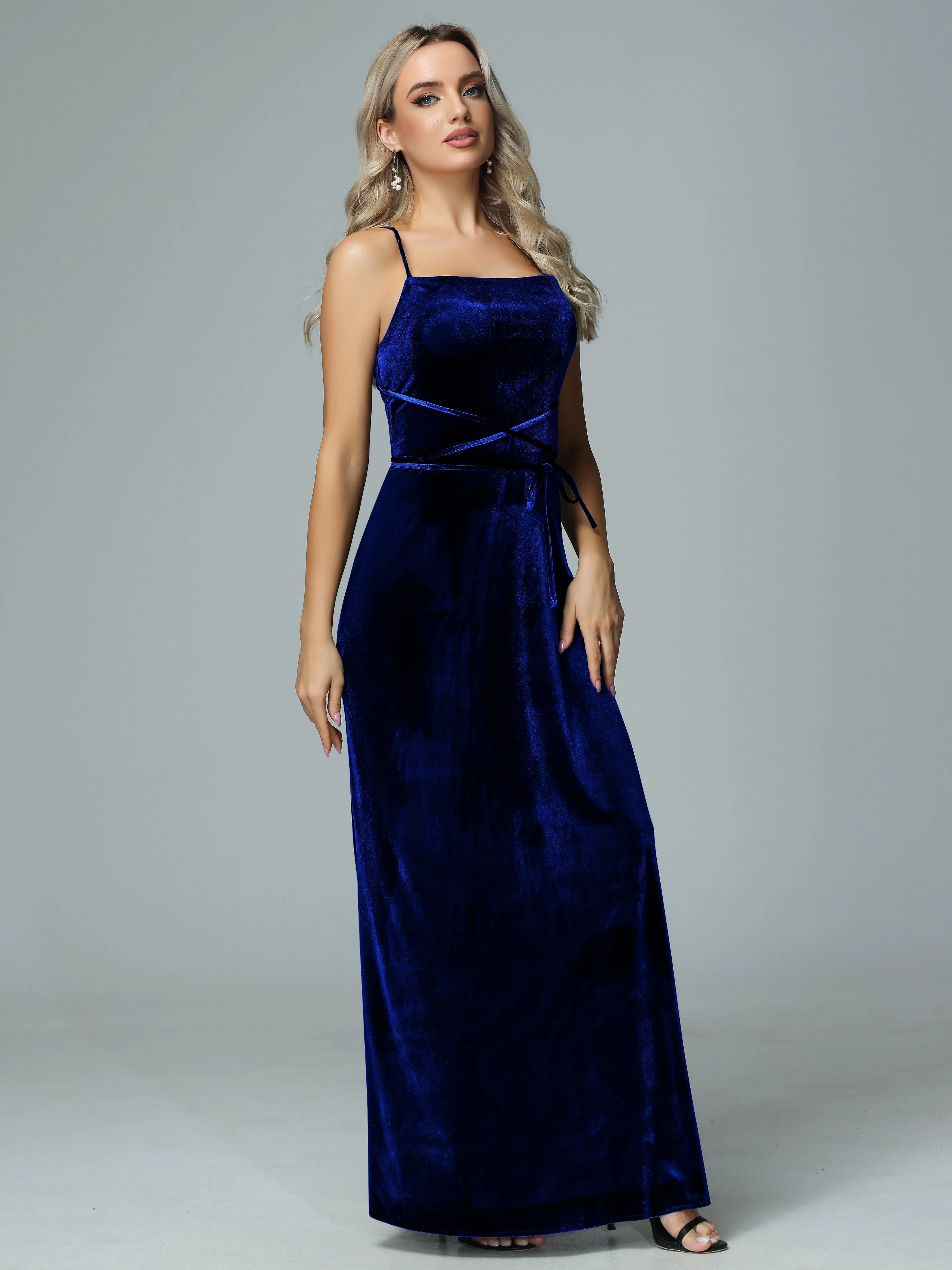 Spaghetti Straps Velvet Floor Length Bridesmaid Dress
