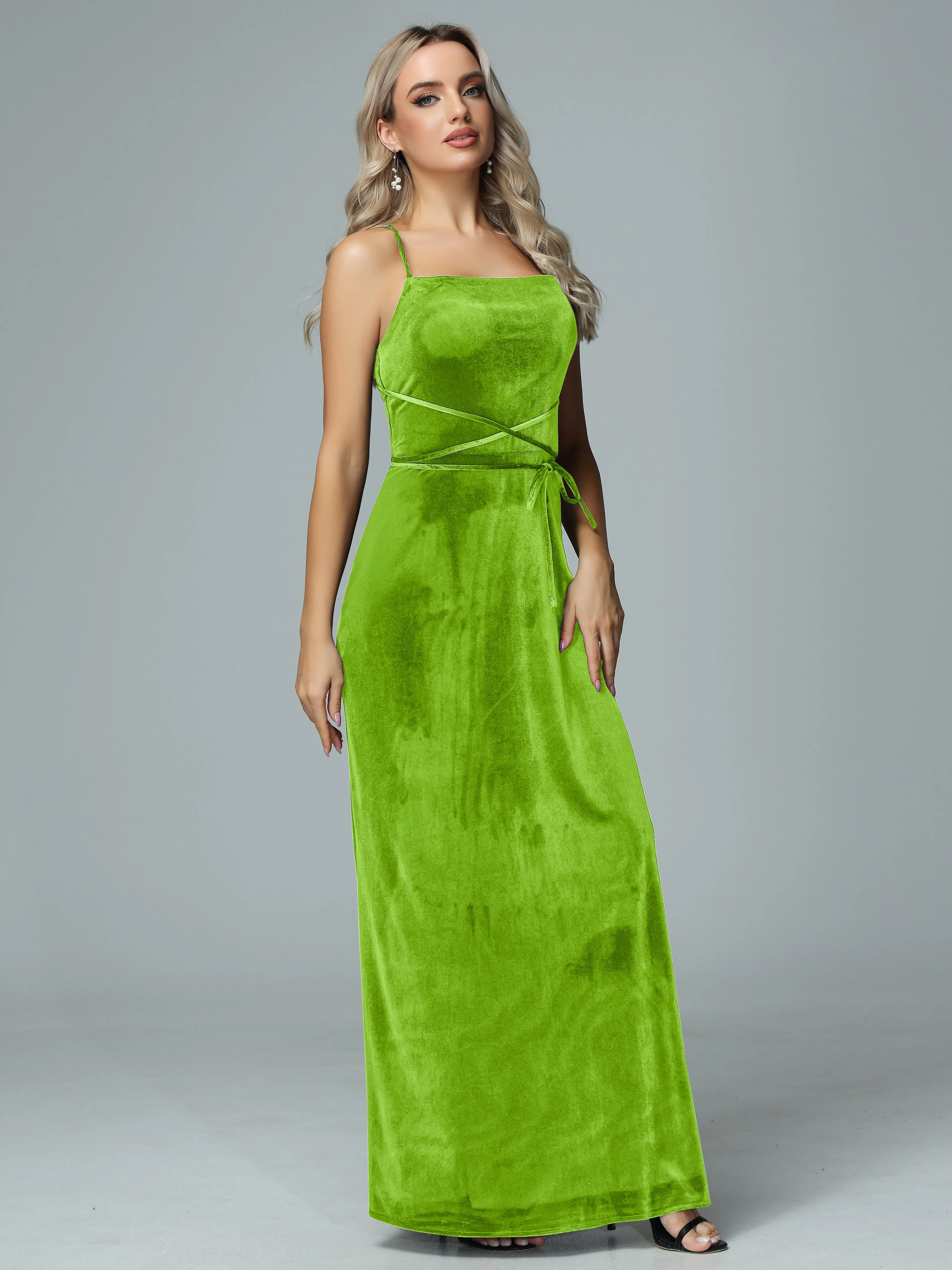 Spaghetti Straps Velvet Floor Length Bridesmaid Dress