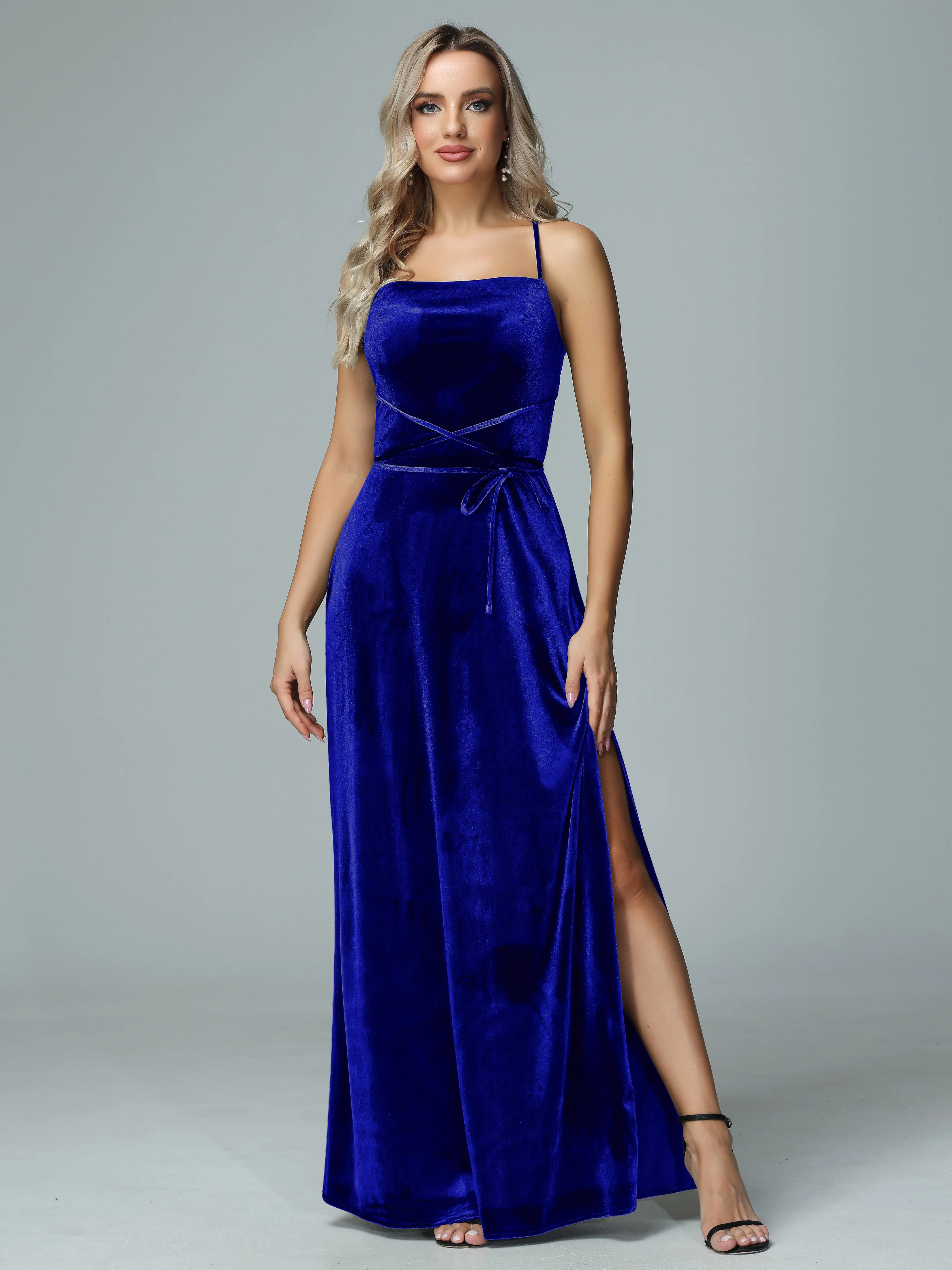 Spaghetti Straps Velvet Floor Length Bridesmaid Dress