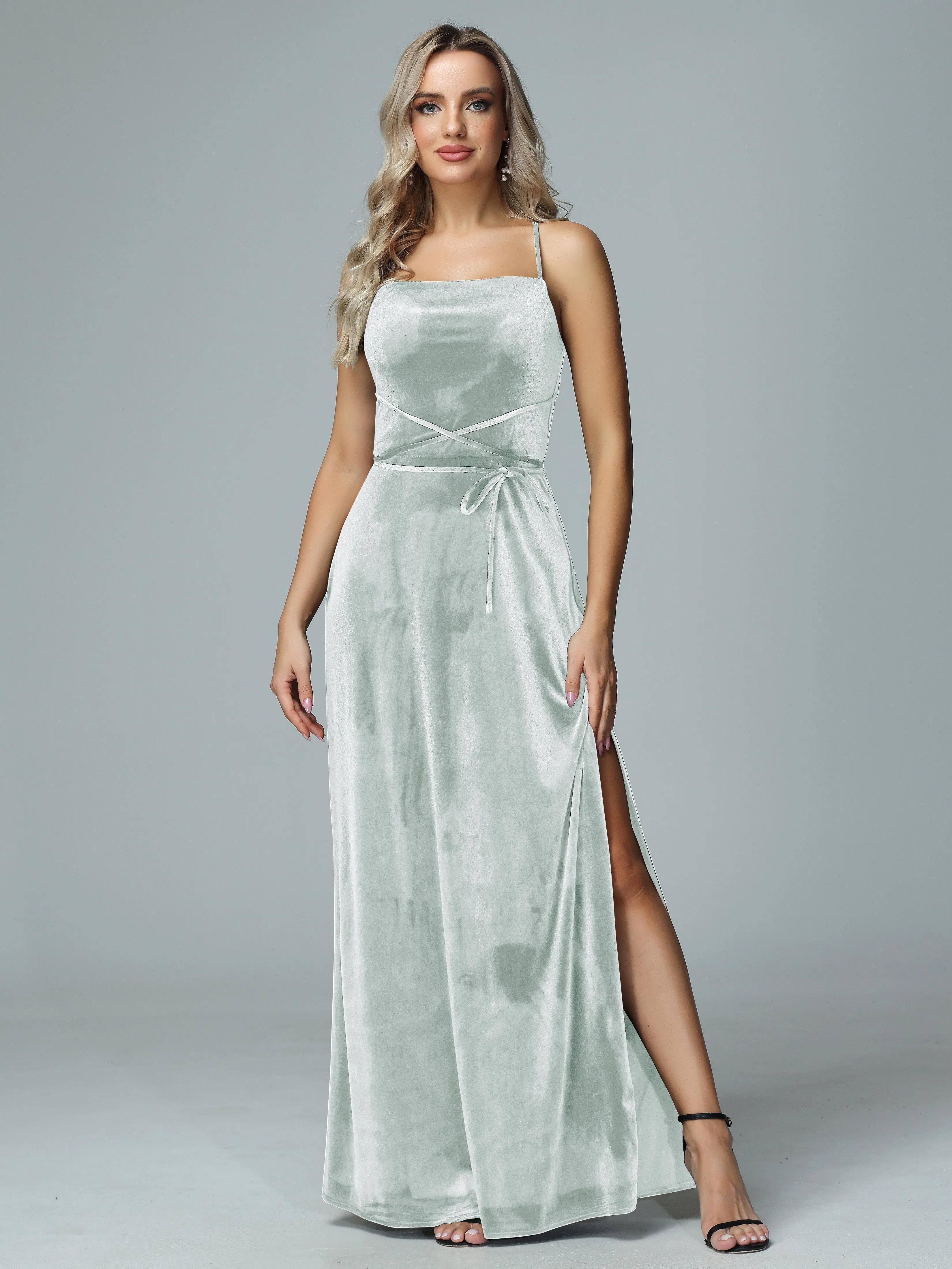 Spaghetti Straps Velvet Floor Length Bridesmaid Dress
