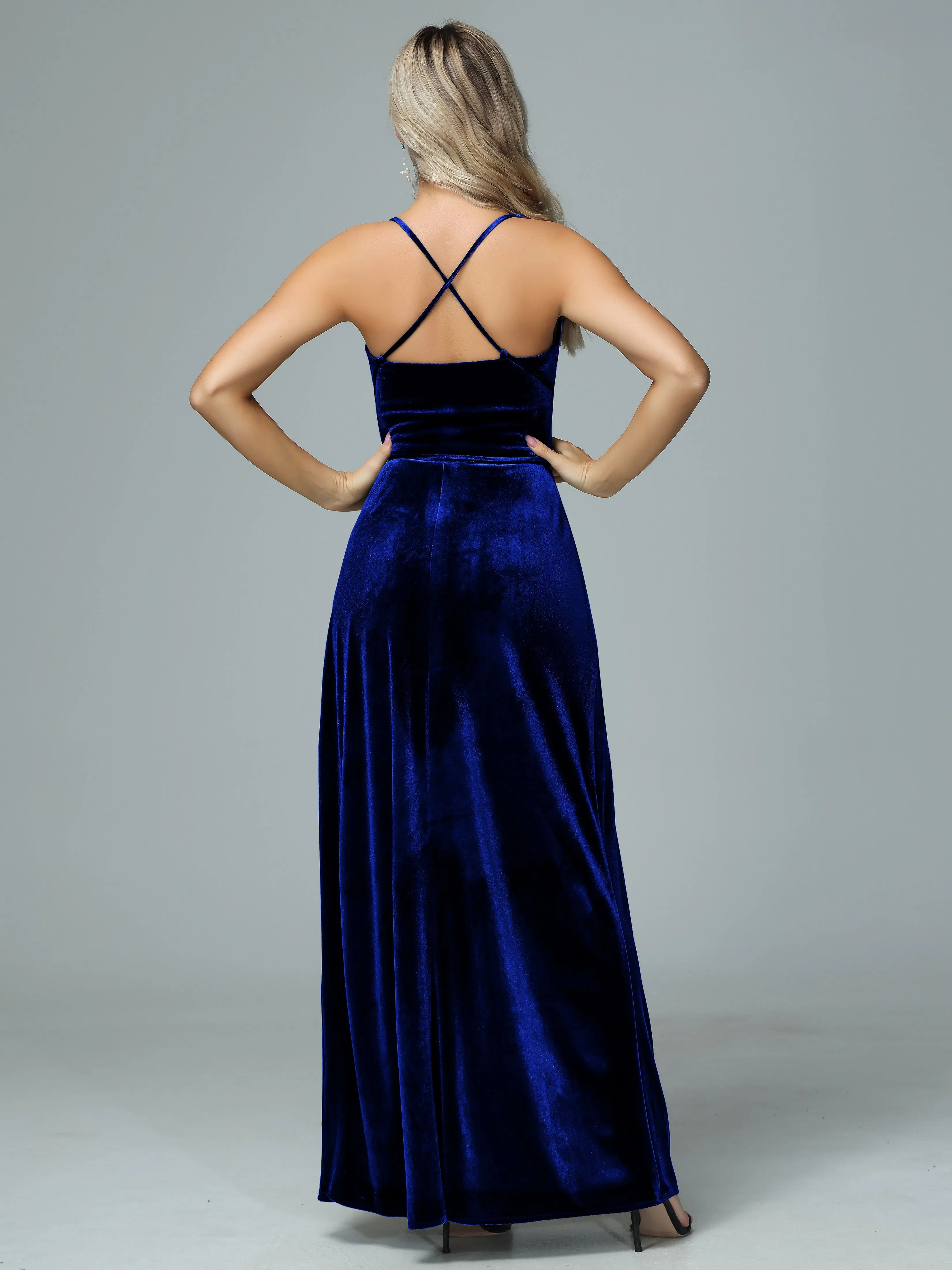 Spaghetti Straps Velvet Floor Length Bridesmaid Dress