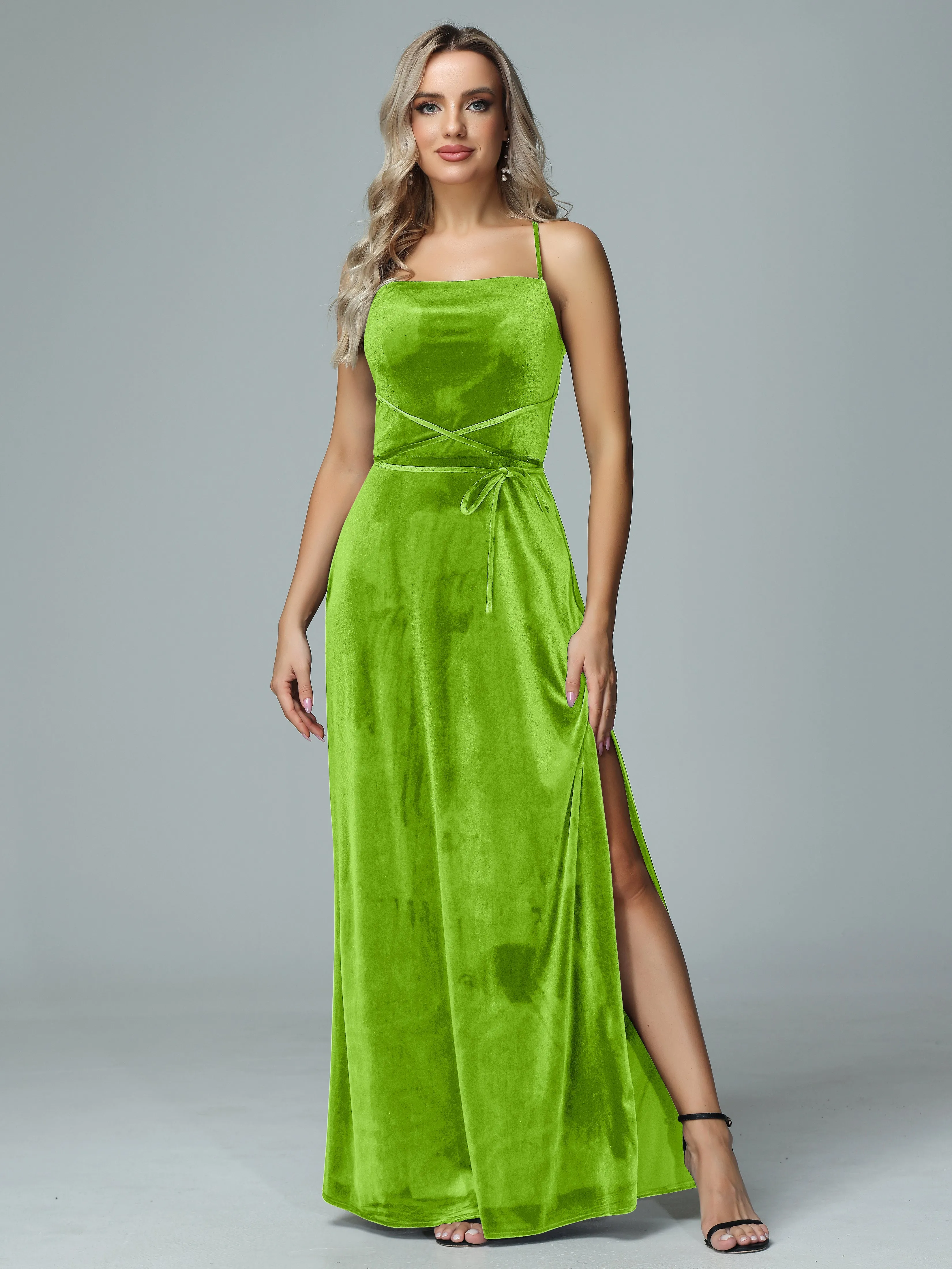 Spaghetti Straps Velvet Floor Length Bridesmaid Dress