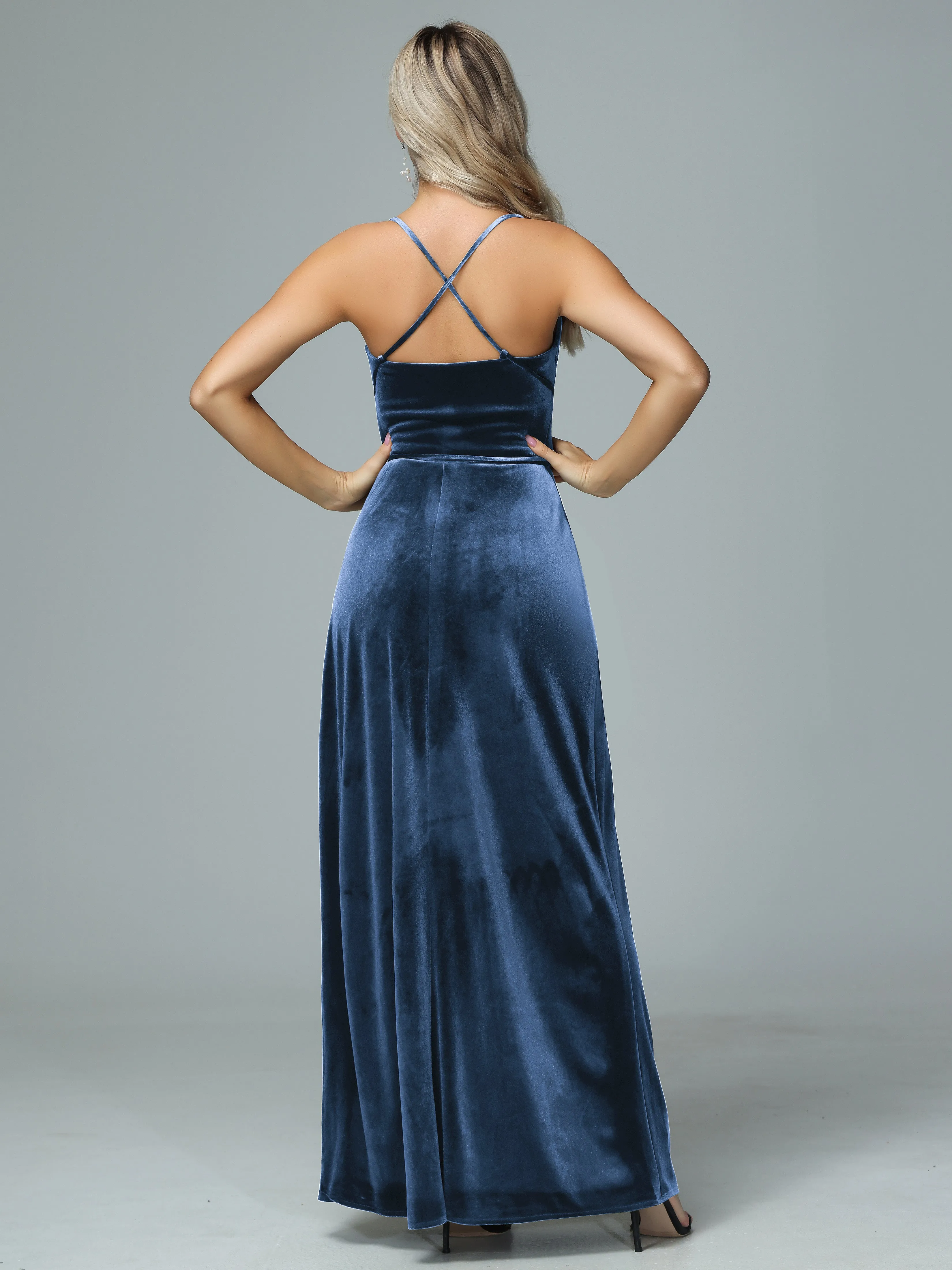 Spaghetti Straps Velvet Floor Length Bridesmaid Dress