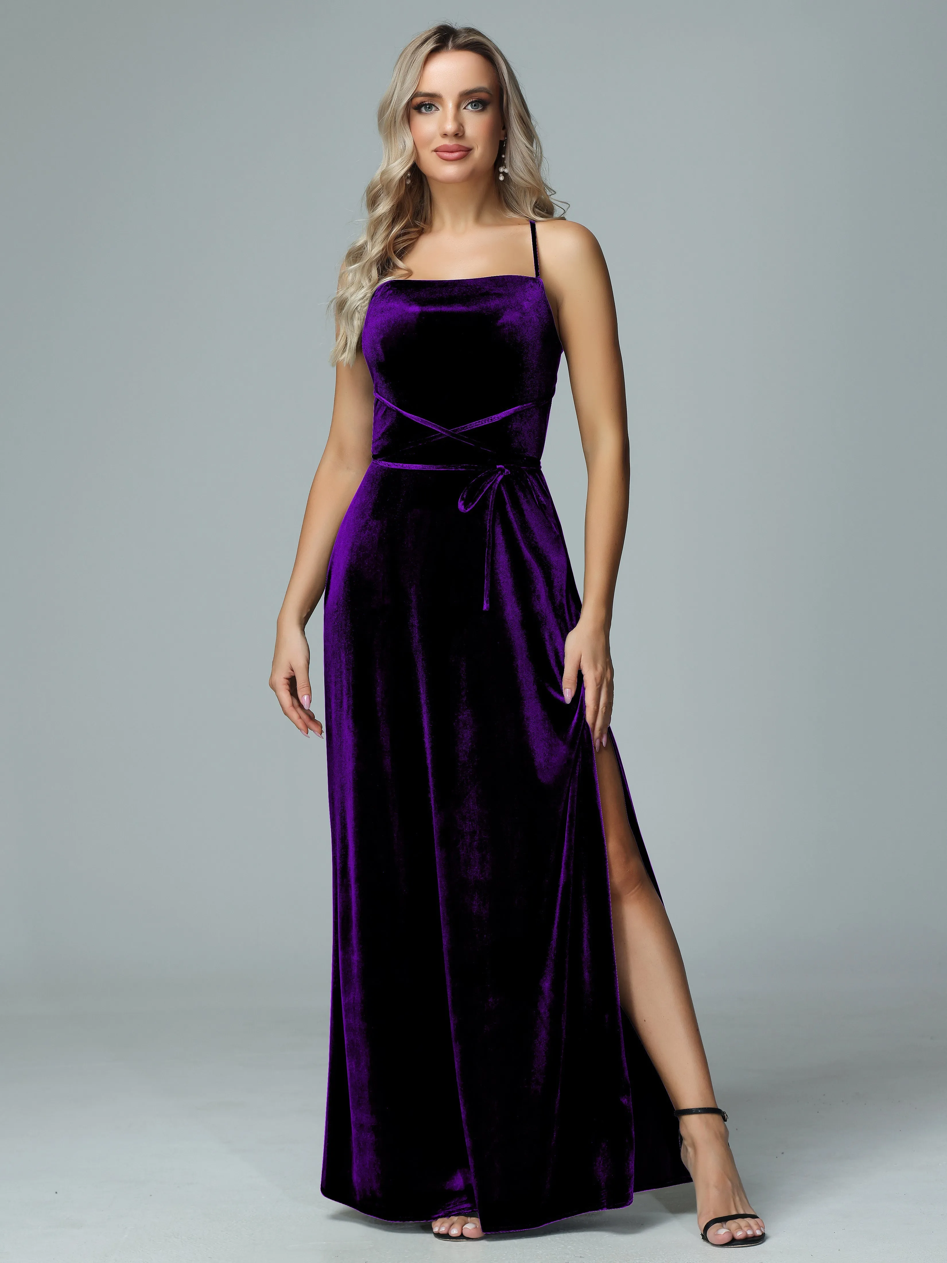 Spaghetti Straps Velvet Floor Length Bridesmaid Dress