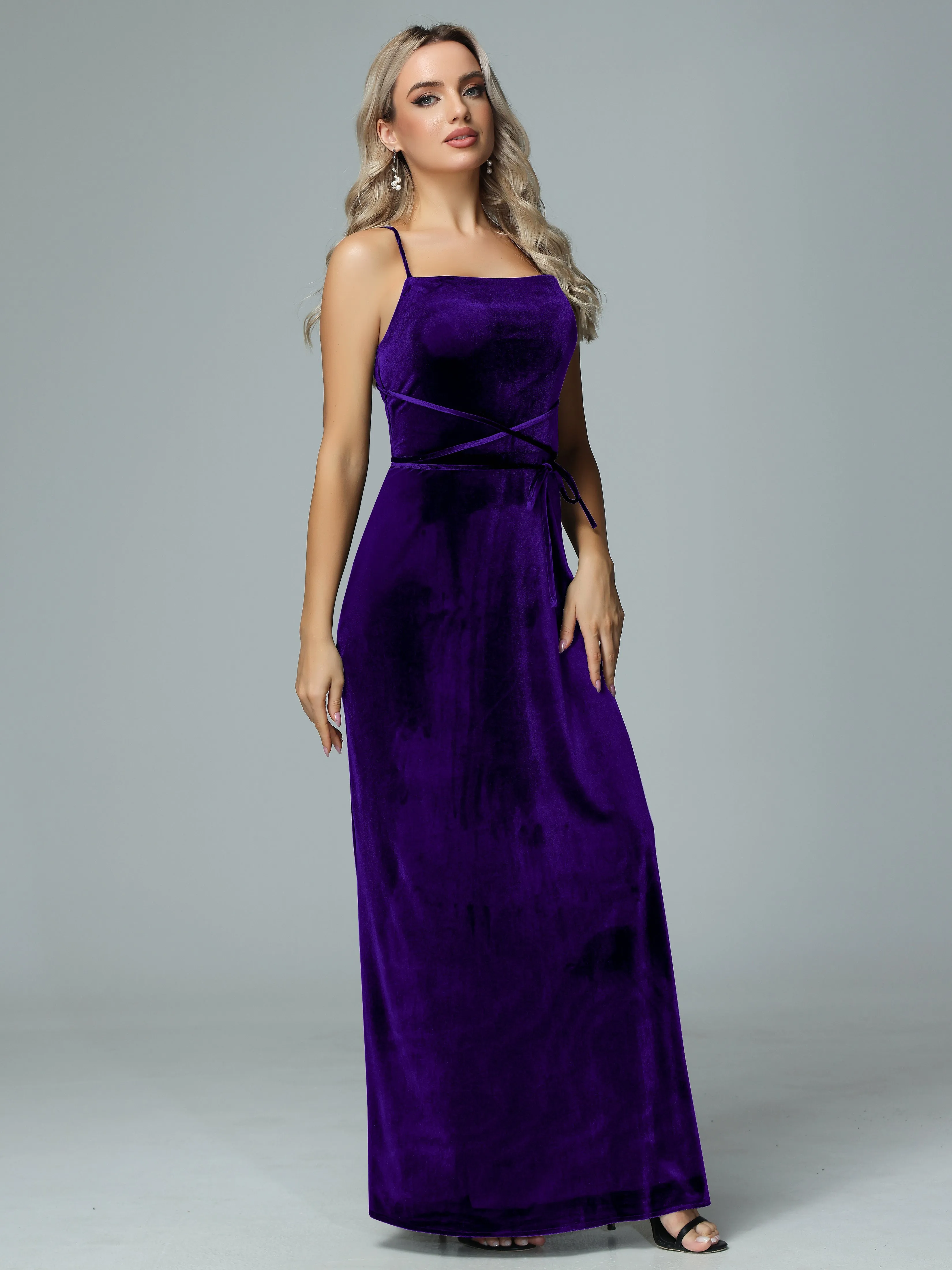 Spaghetti Straps Velvet Floor Length Bridesmaid Dress