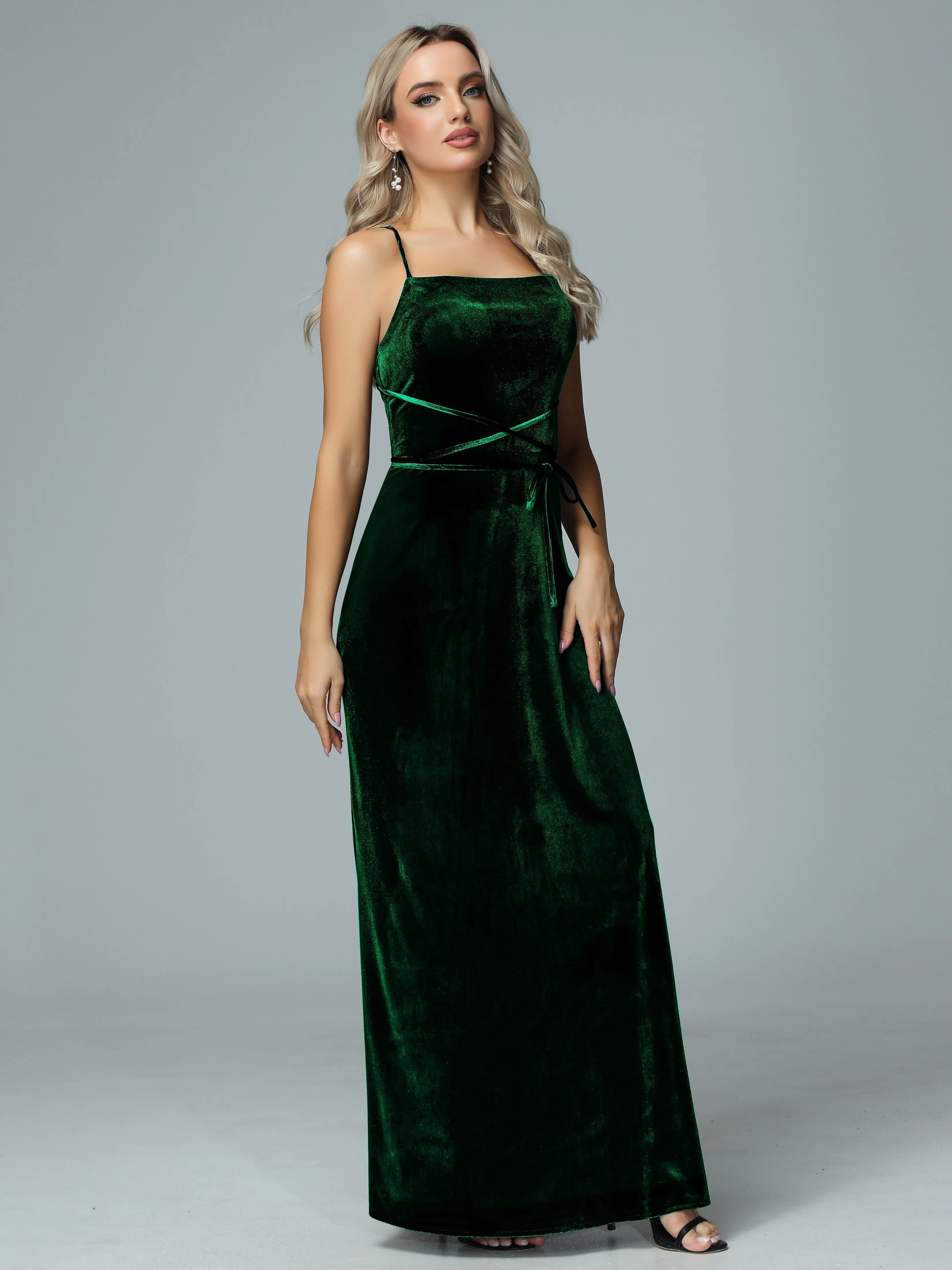 Spaghetti Straps Velvet Floor Length Bridesmaid Dress